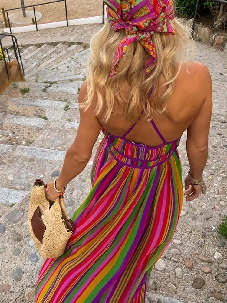 Vestido Longo Decote Listrado - Mariana