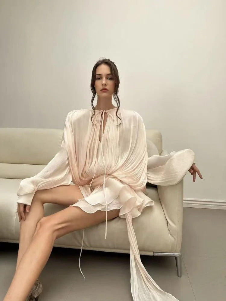 Vestido Feminino Acetinado Plissado - Izuke