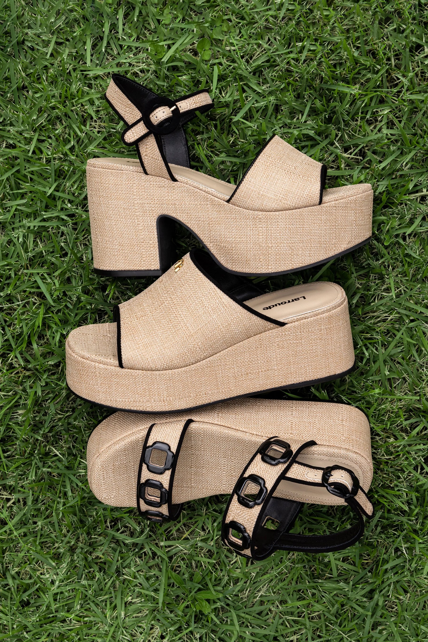 Flatform Milan Ráfia Bege e Camurça Preto