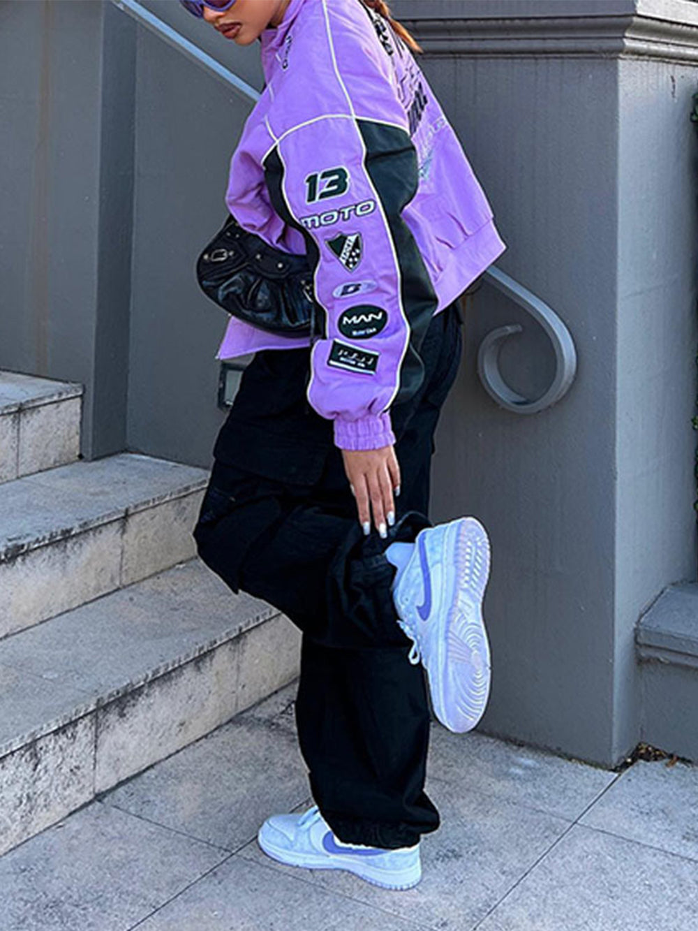 Jaqueta Casual Estampada Solta de Manga Comprida - Lavanda