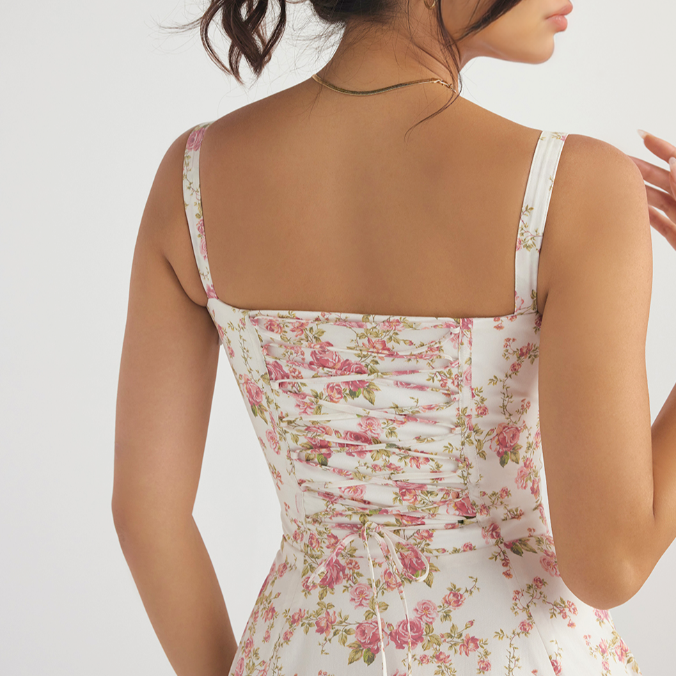 Vestido Florido Midi Bustier – Flower