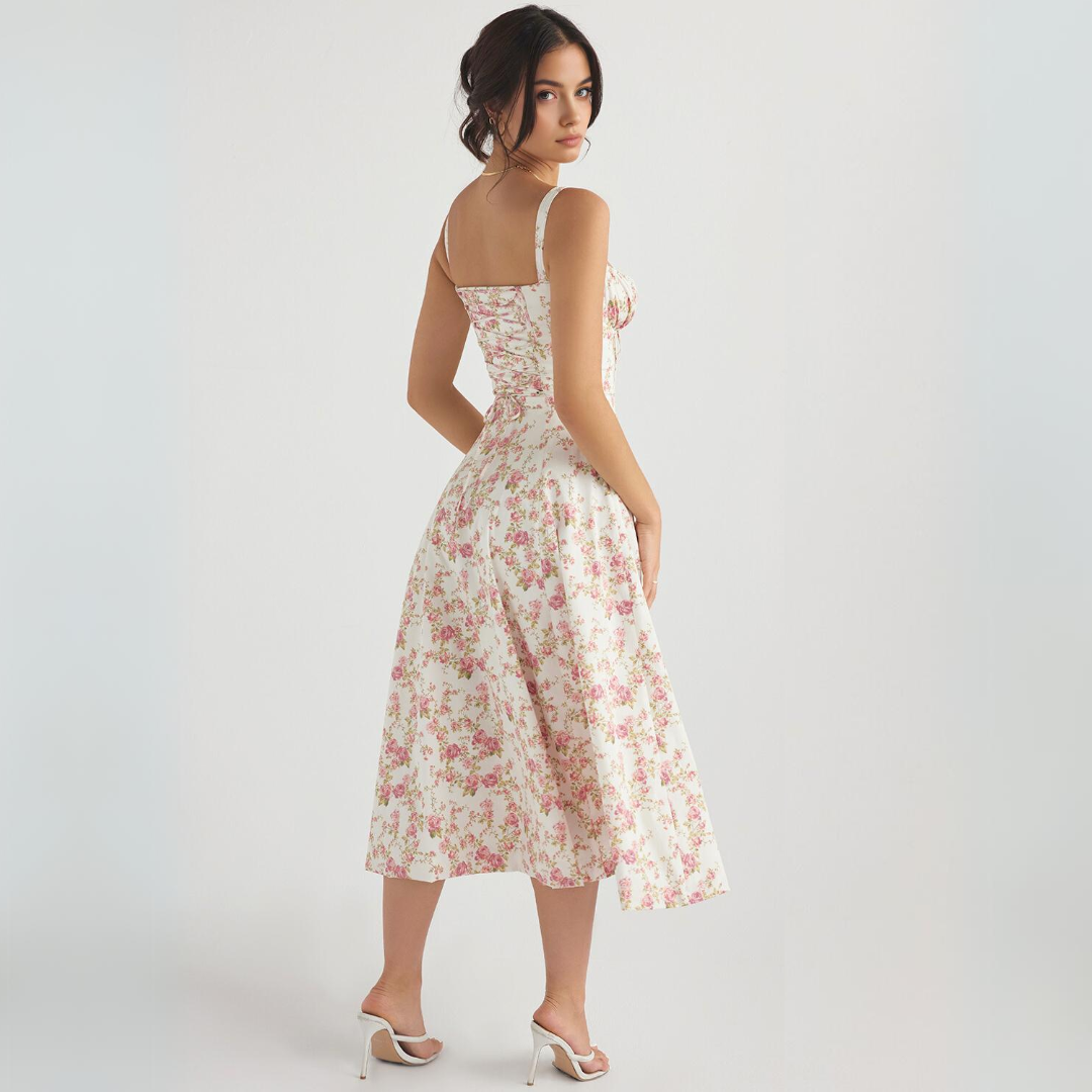 Vestido Florido Midi Bustier – Flower