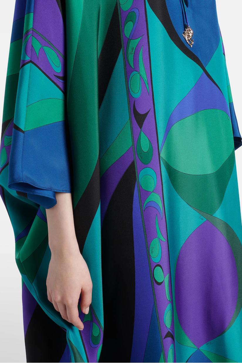 Vestido Kaftan Longo em Cetim com Estampa Psicodélica Iride
