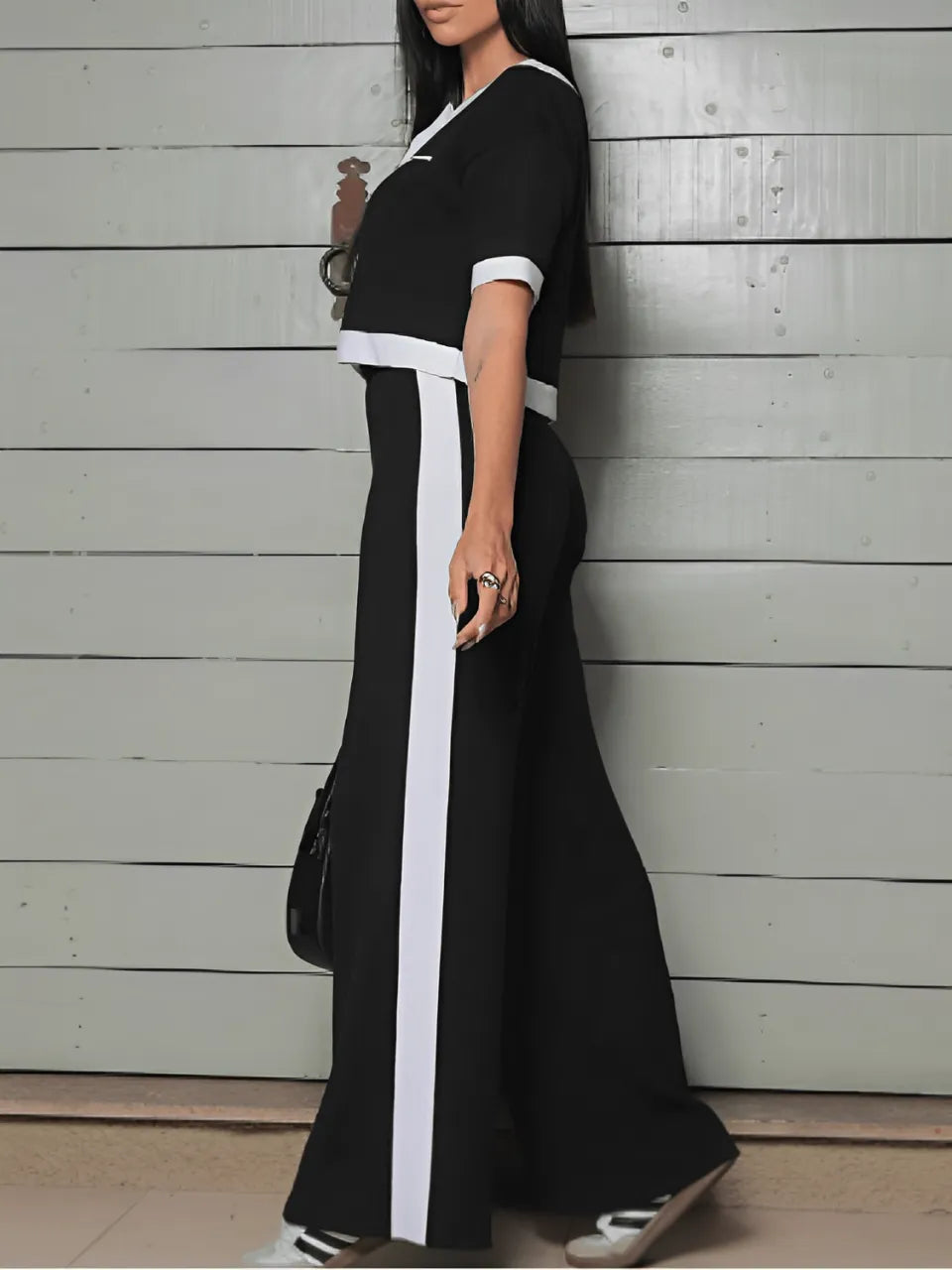 Conjunto Feminino Confortável Blusa Cropped com Botões e Calça de Cintura Alta - Victoria