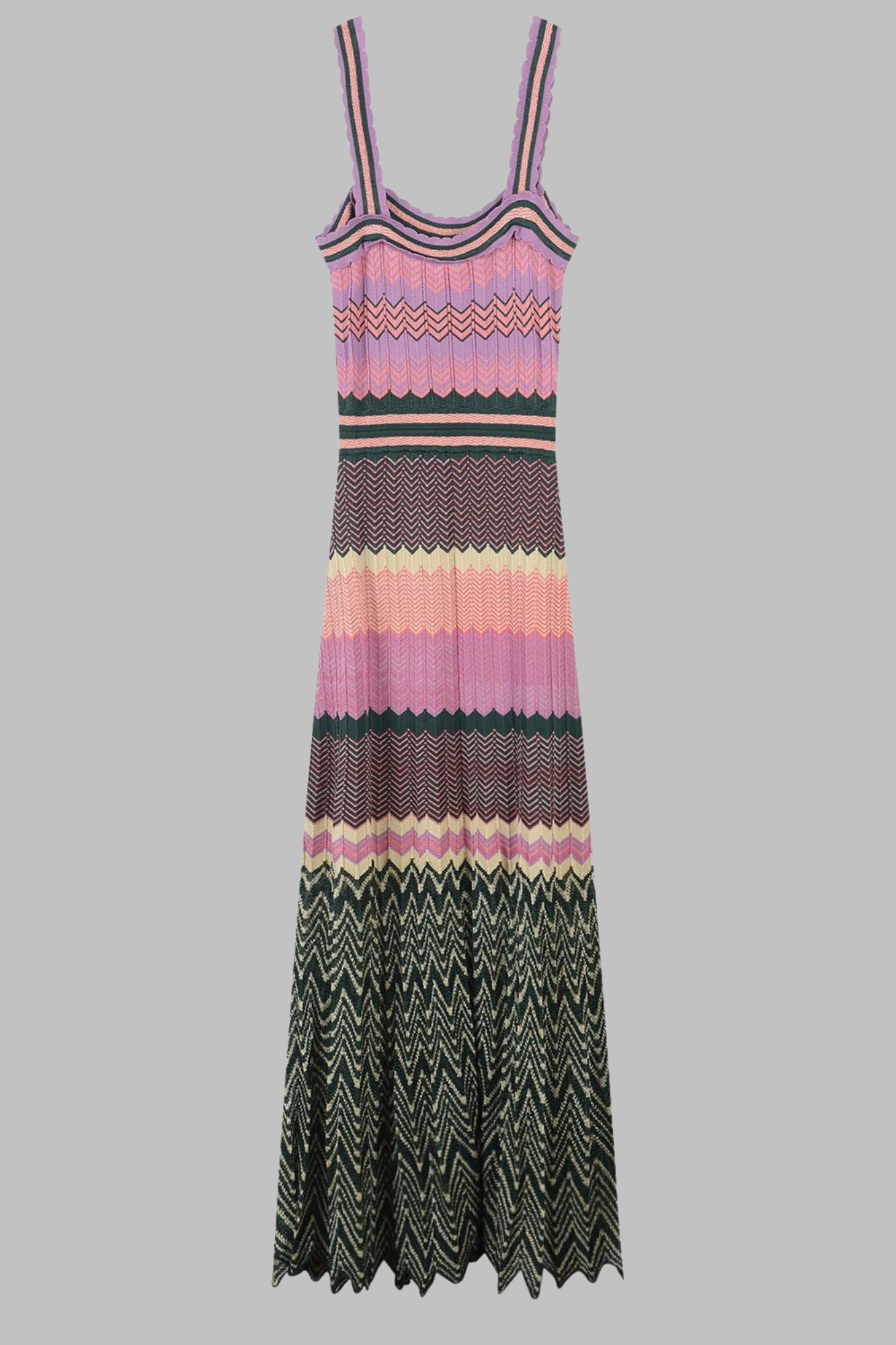 Vestido Longo Tricot Colorido Ice Sem Mangas com Estampa Chevron