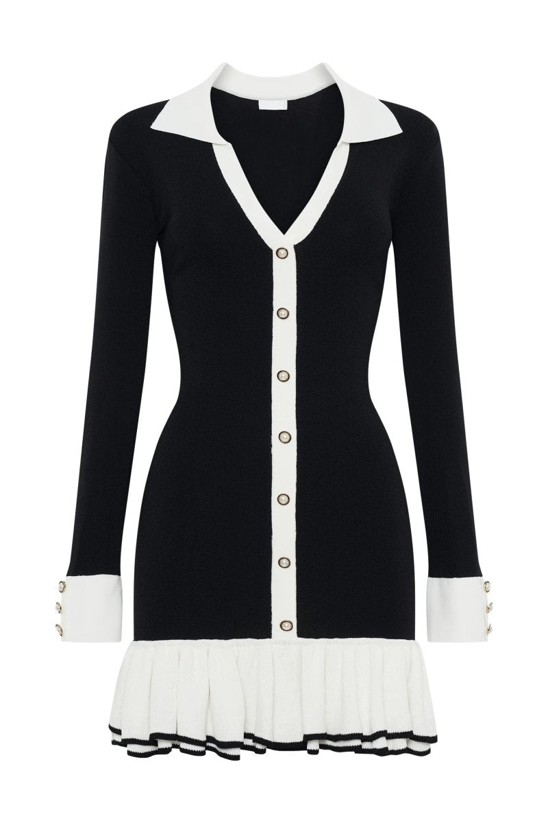 Vestido Mini de Tricot com Babado Contrastante e Laço - Alexia