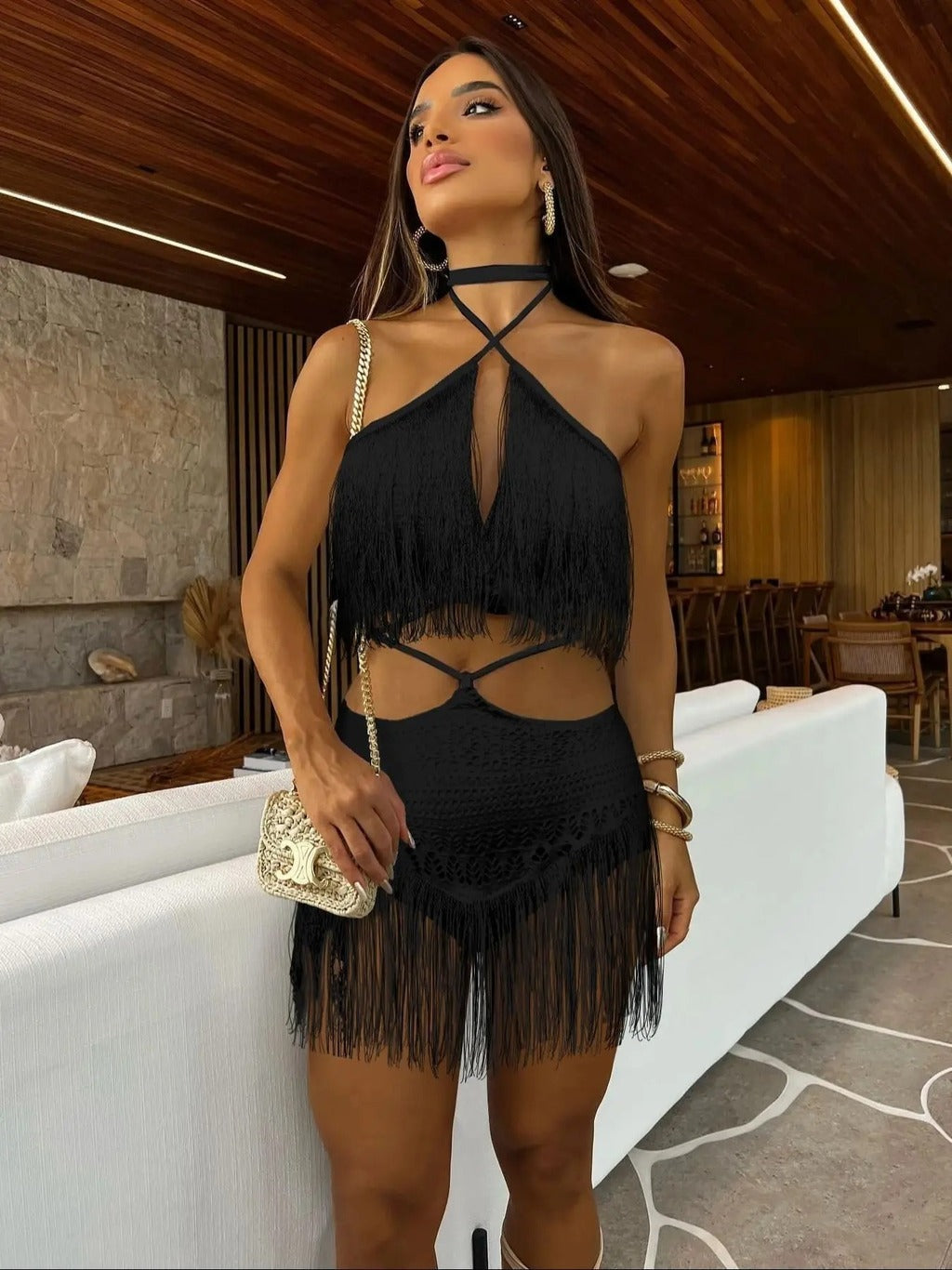 Vestido Curto Franja Liliany