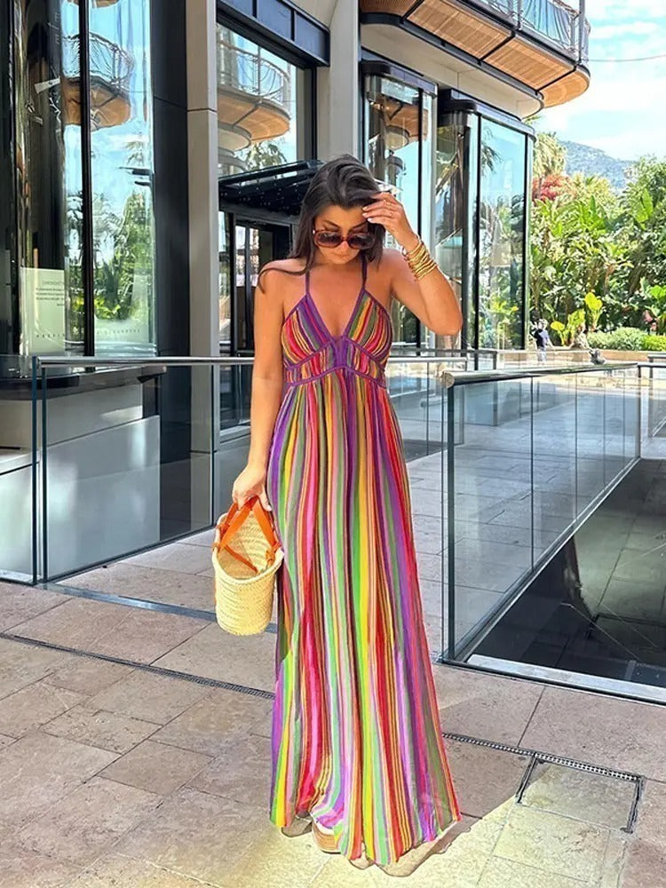 Vestido Longo Decote Listrado - Mariana