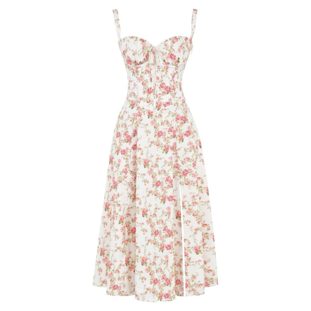 Vestido Florido Midi Bustier – Flower