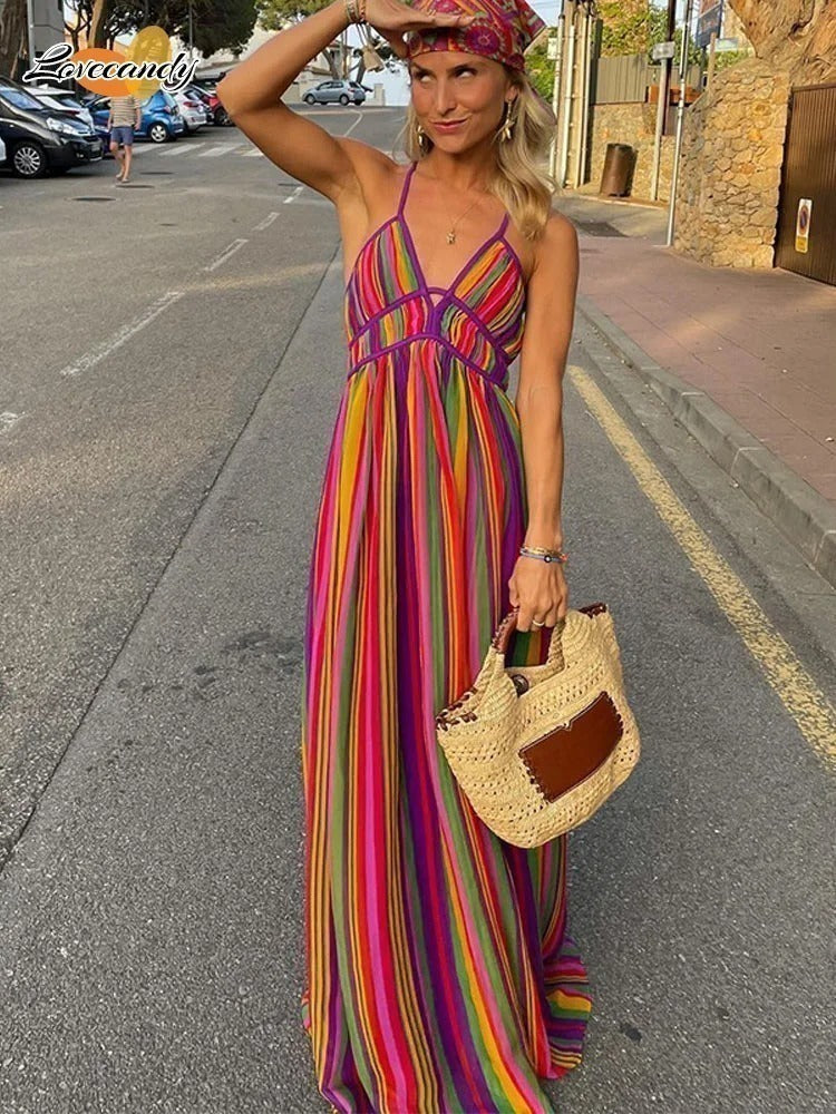 Vestido Longo Decote Listrado - Mariana