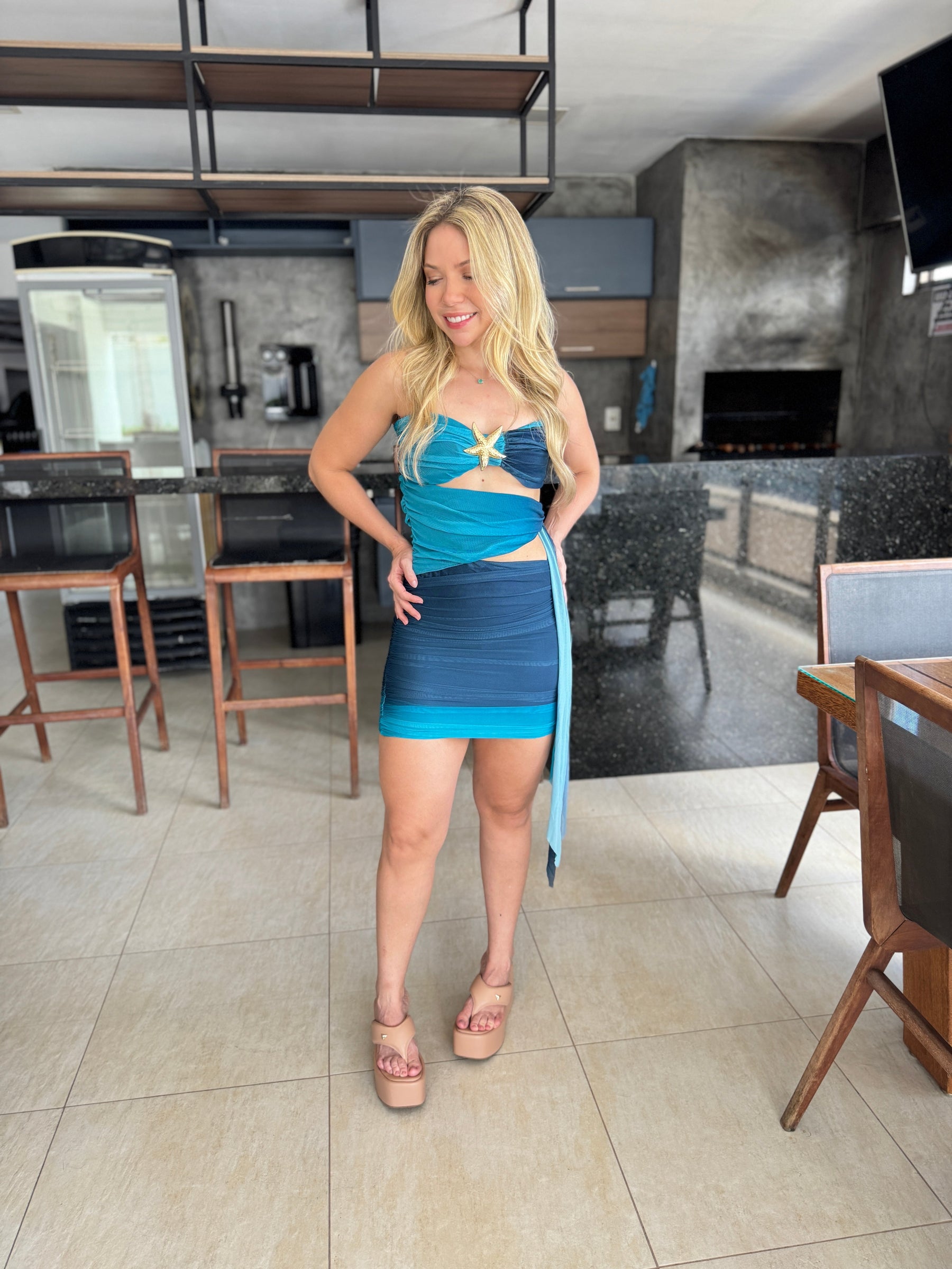 Vestido Curto Azul - Aurora