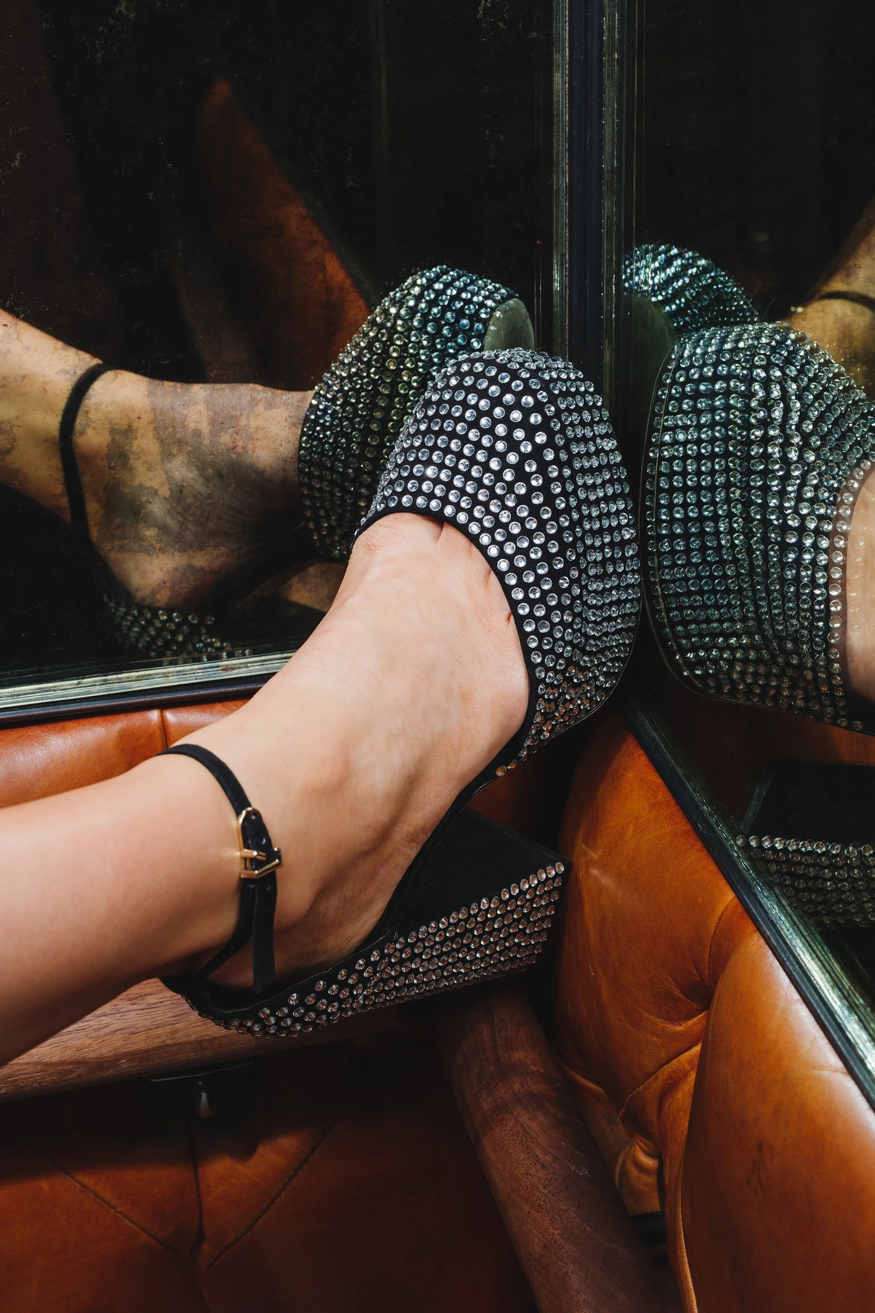 Ari Crystal Pump In Black Suede