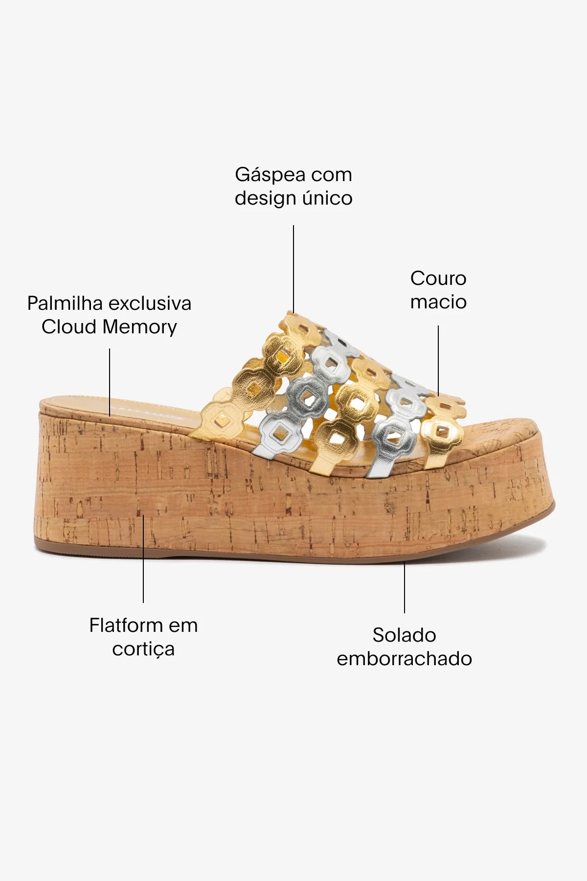 Mule Charli Couro Dourado e Prateado