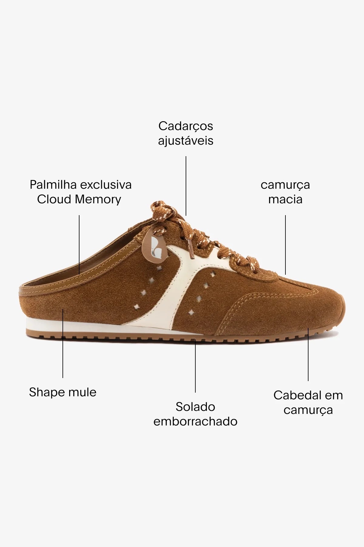 Mule Stella Camurça Terracota e Couro Off White