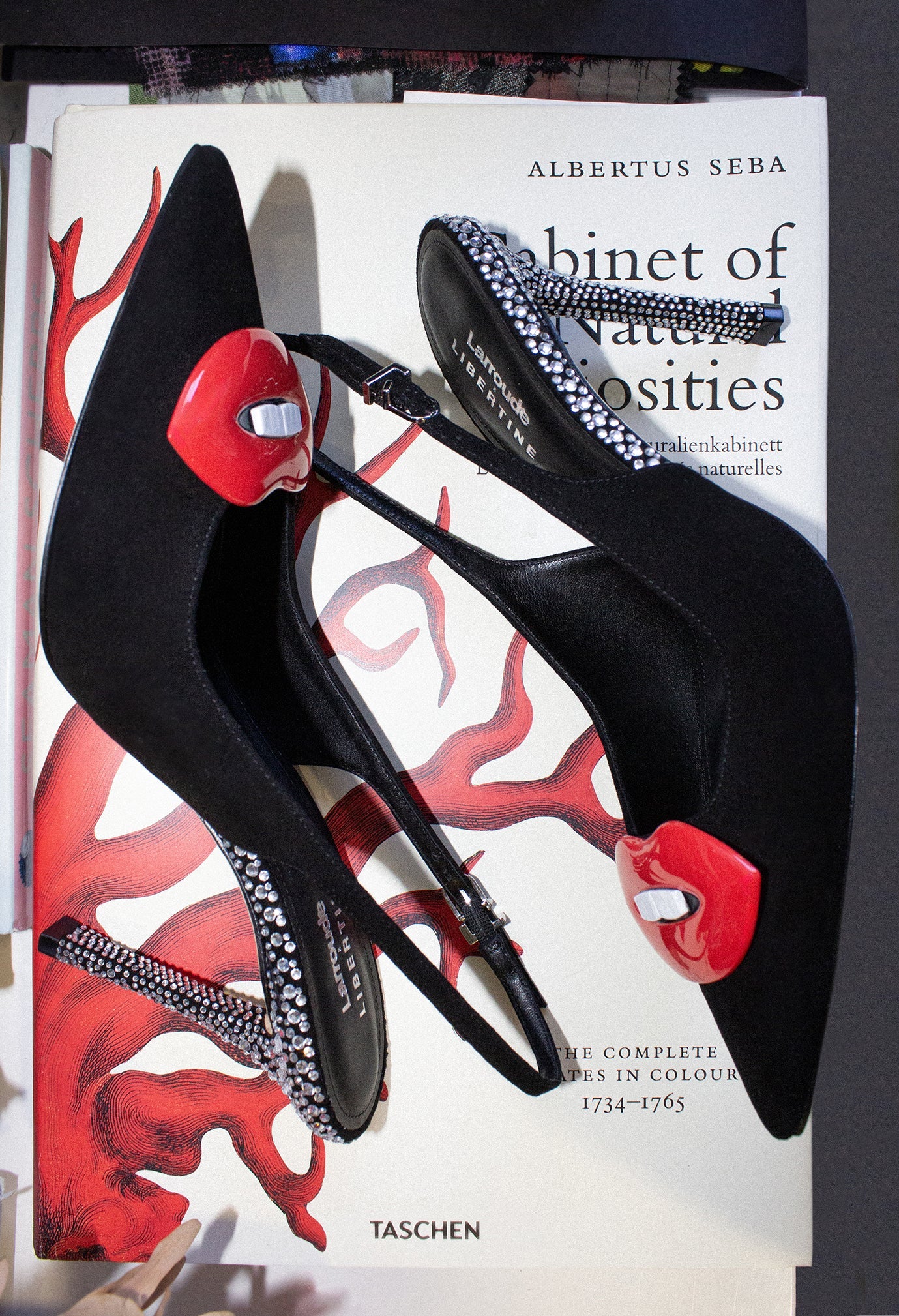 Larroudé x Libertine Lips Pump Hi In Black Suede and Crystals