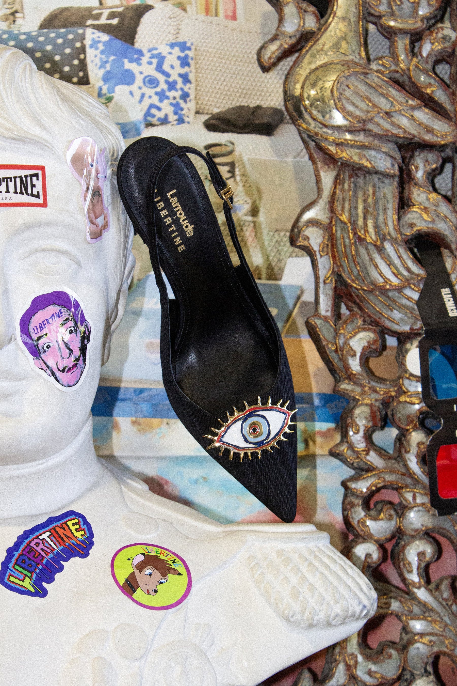 Larroudé x Libertine Eye Pump Hi In Black Fabric