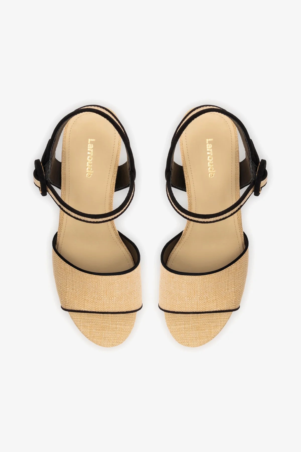 Sandália Plataforma Miso Ráfia Bege e Camurça Preto