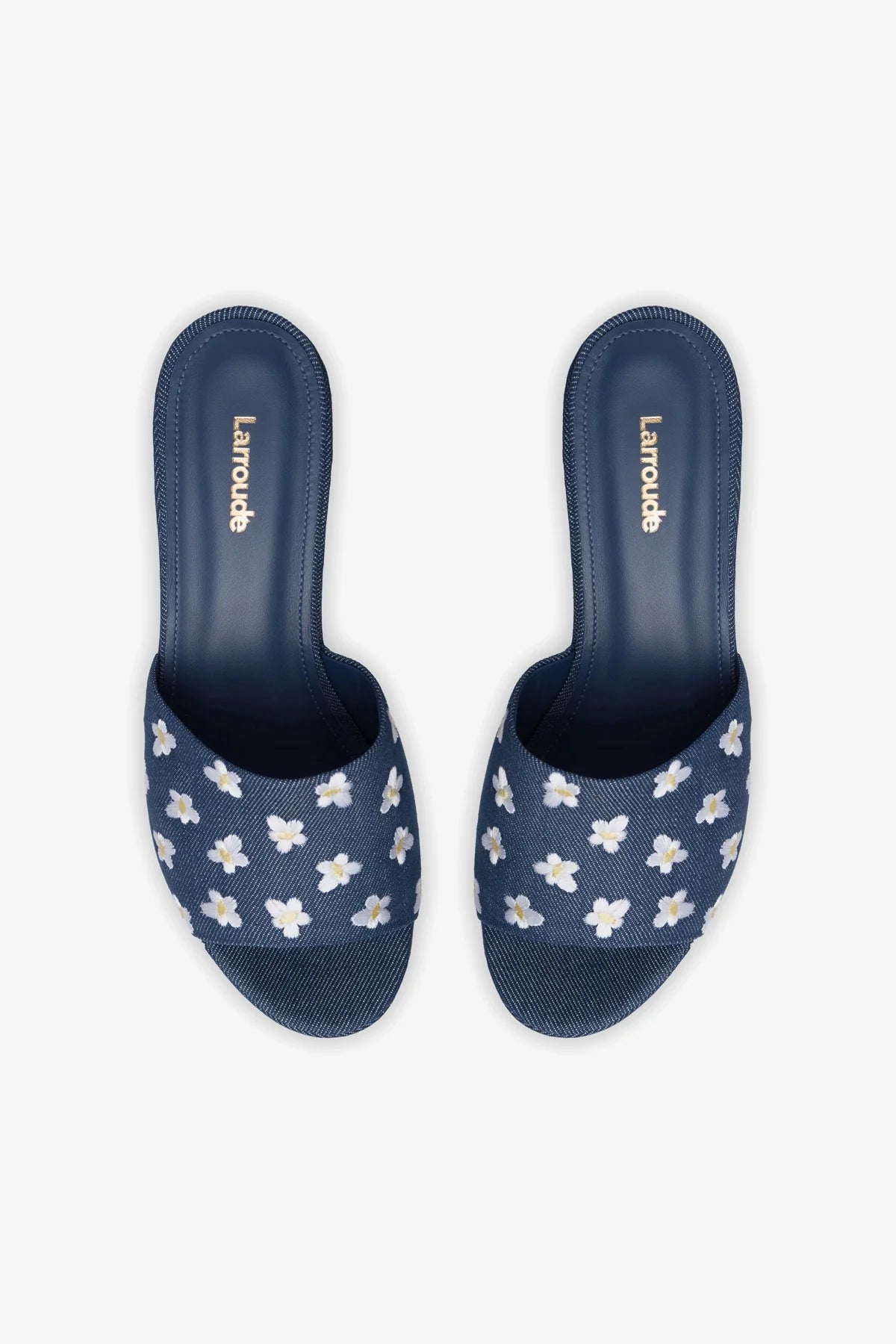 Mule Plataforma Miso Jeans Azul com Bordado Floral