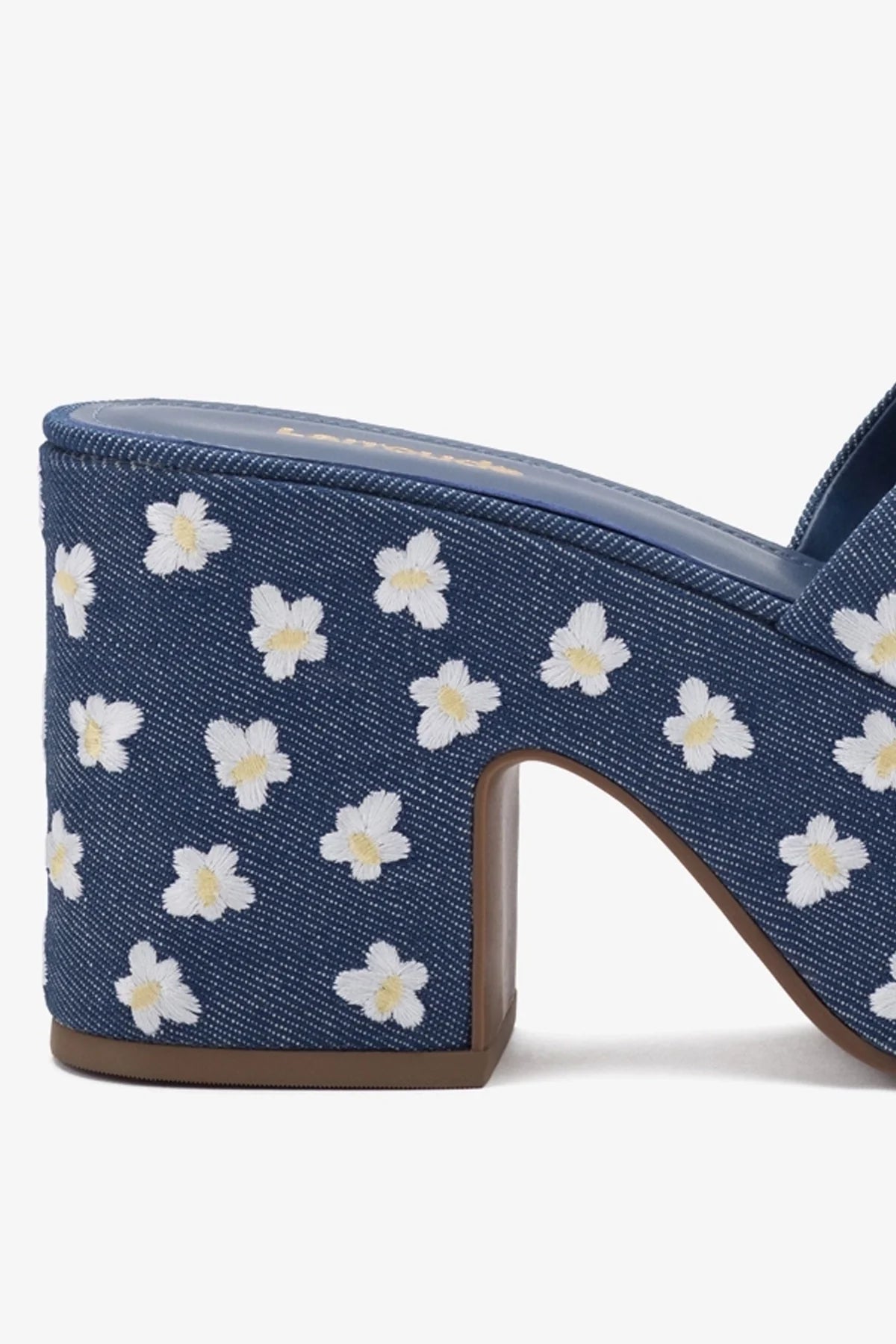 Mule Plataforma Miso Jeans Azul com Bordado Floral