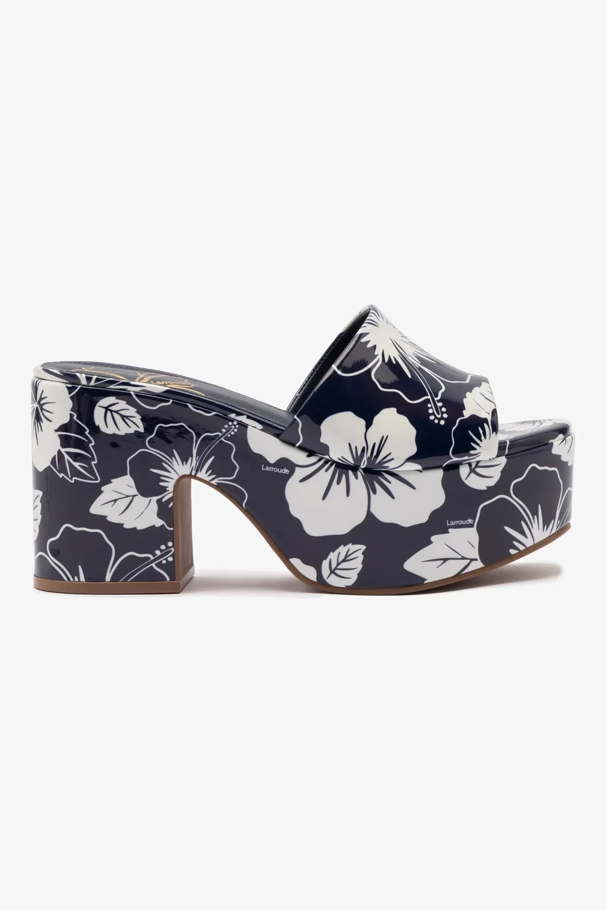 Mule Plataforma Miso Couro Verniz Estampado Azul