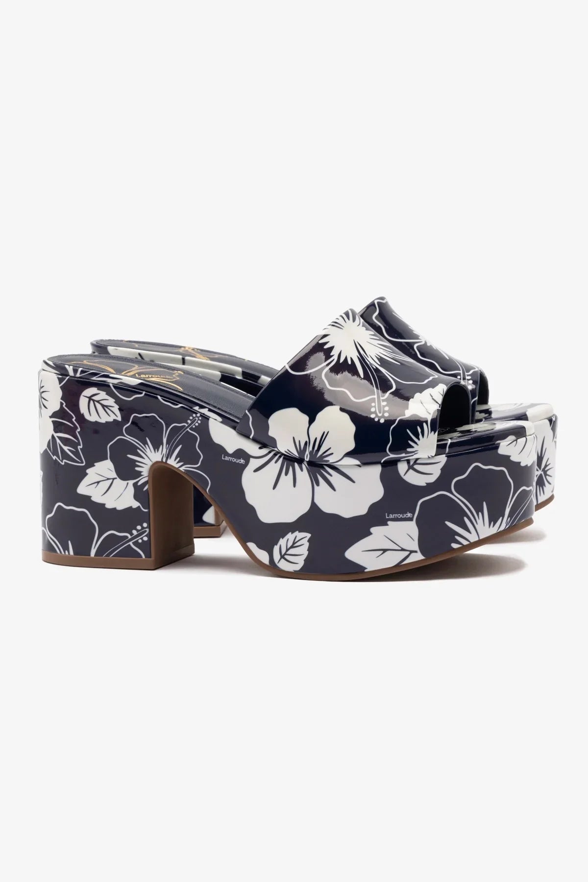 Mule Plataforma Miso Couro Verniz Estampado Azul