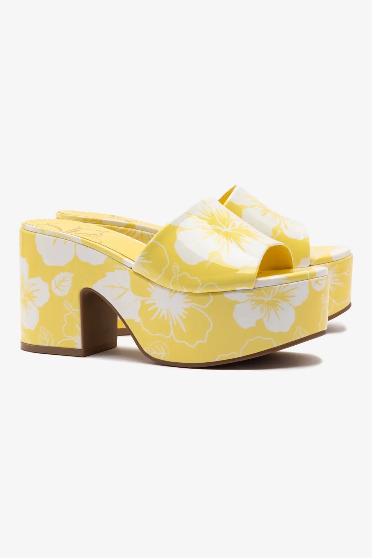 Mule Plataforma Miso Couro Verniz Estampado Amarelo