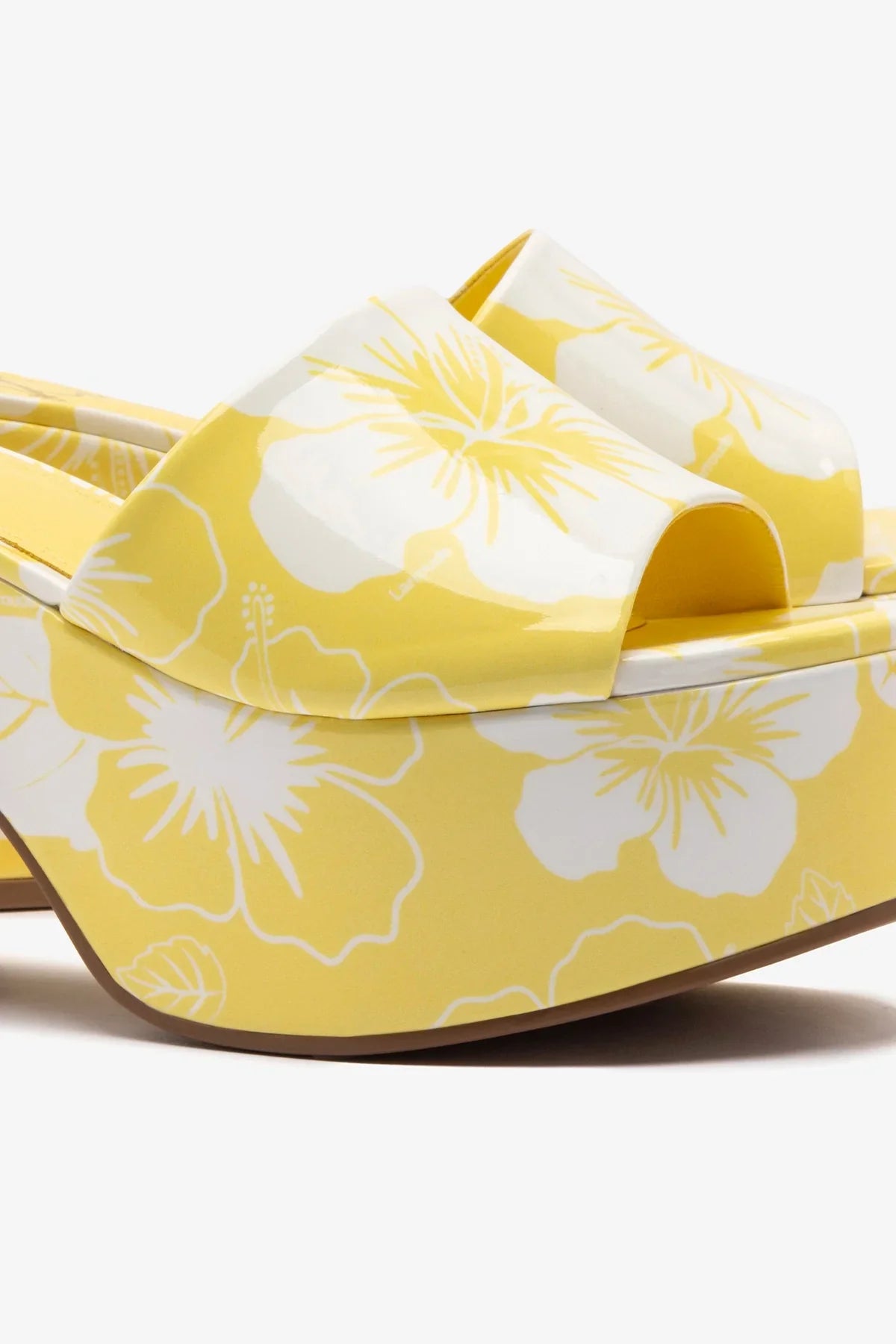Mule Plataforma Miso Couro Verniz Estampado Amarelo