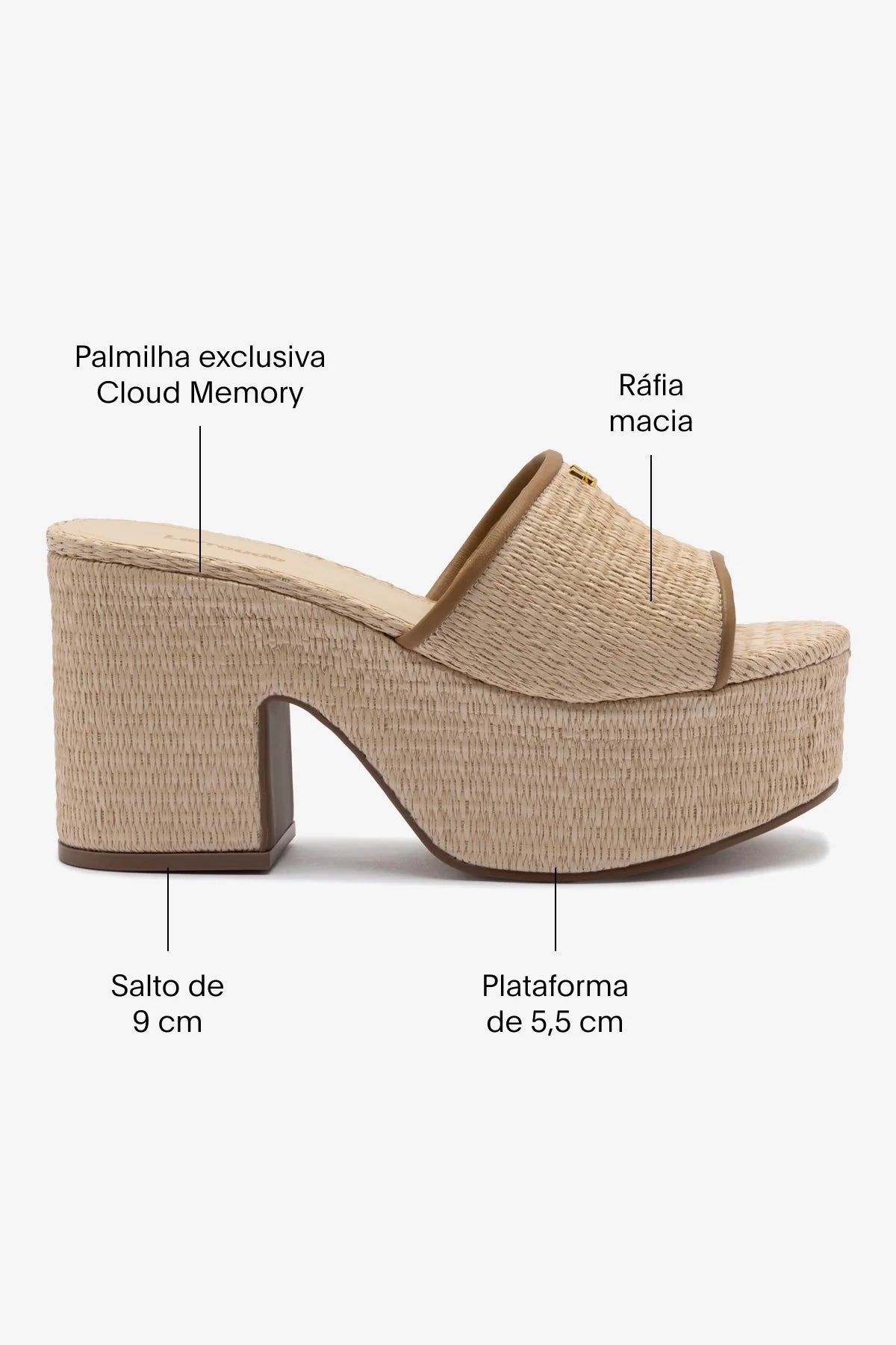 Mule Plataforma Miso Ráfia Bege e Couro Marrom