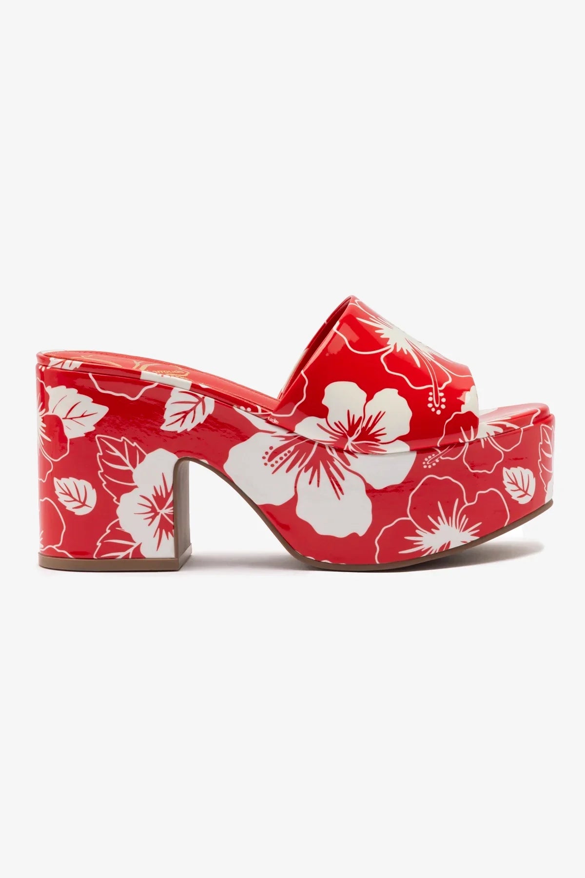 Mule Plataforma Miso Couro Verniz Estampado Vermelho