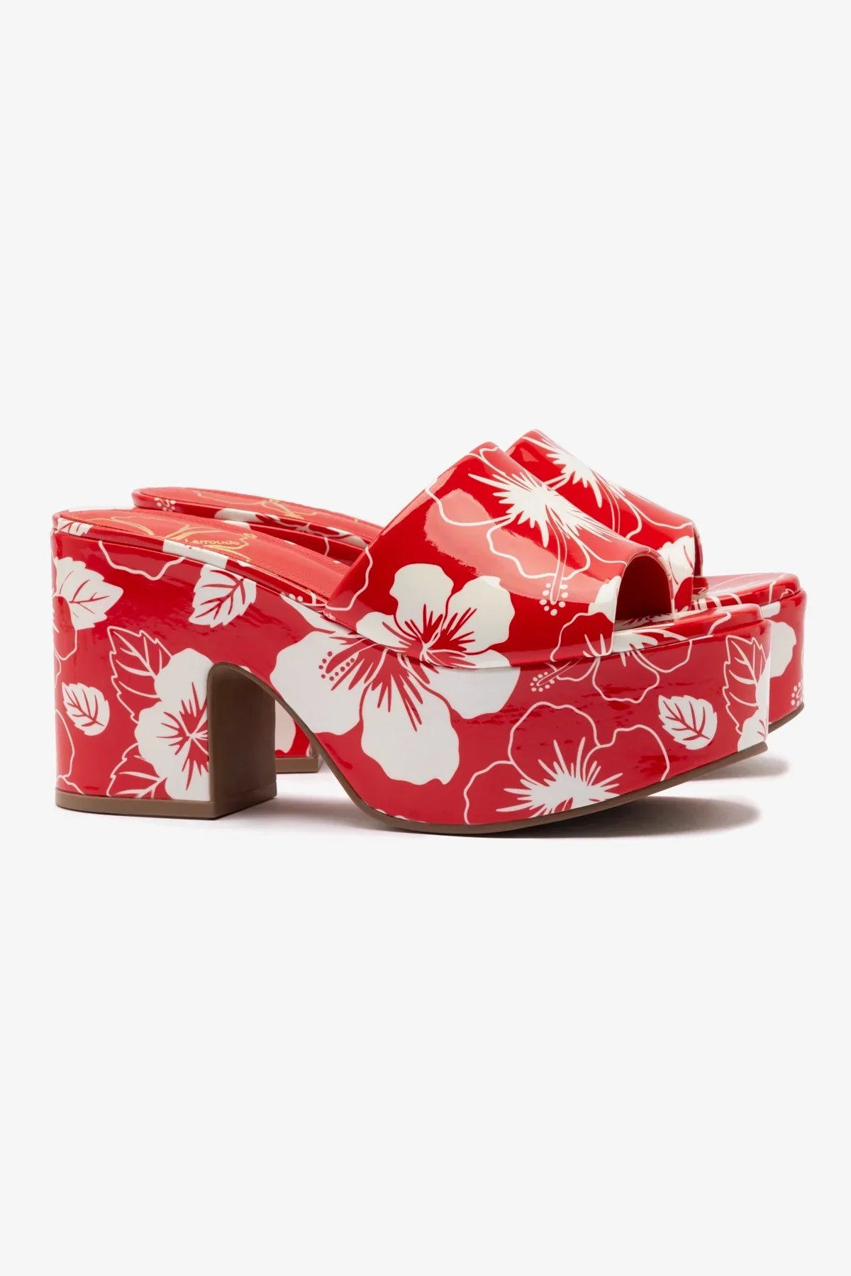 Mule Plataforma Miso Couro Verniz Estampado Vermelho