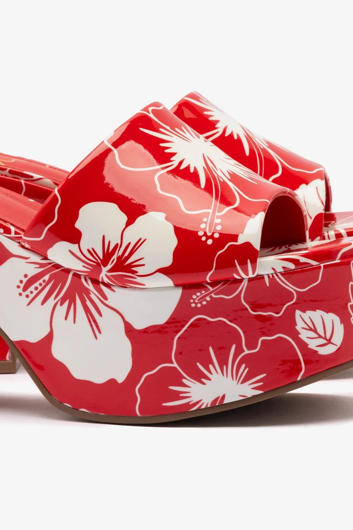 Mule Plataforma Miso Couro Verniz Estampado Vermelho