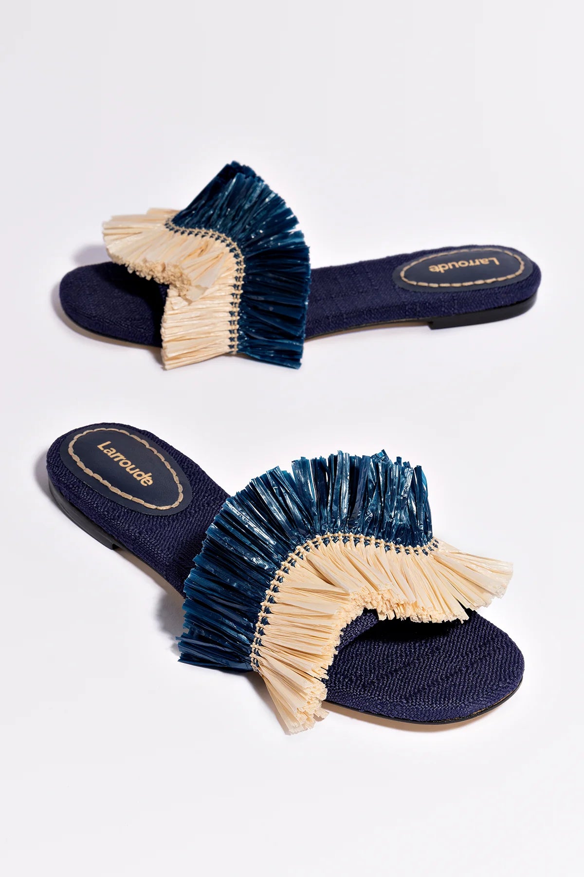 Ivy Fringe Flat In Navy Raffia