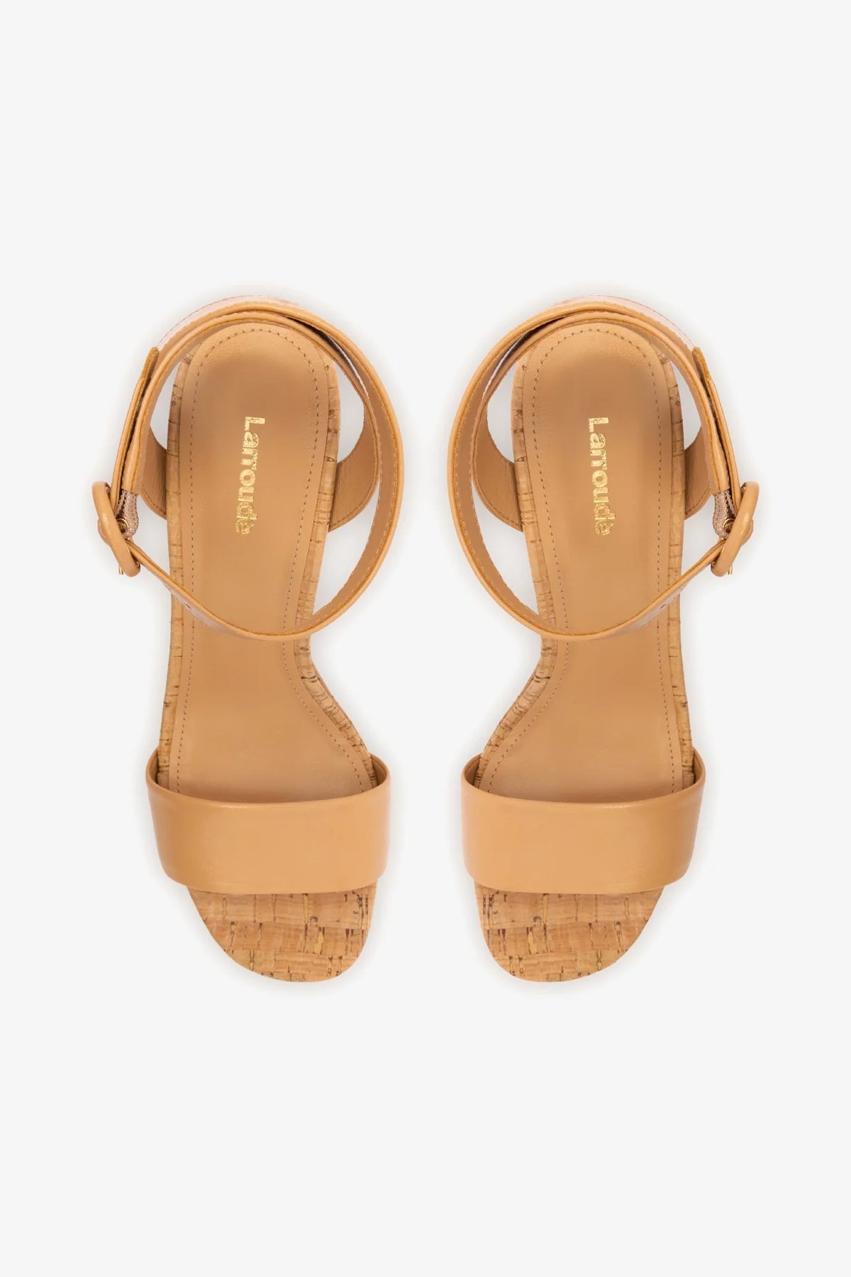Sandália Dolly Couro Verniz Bege e Cortiça