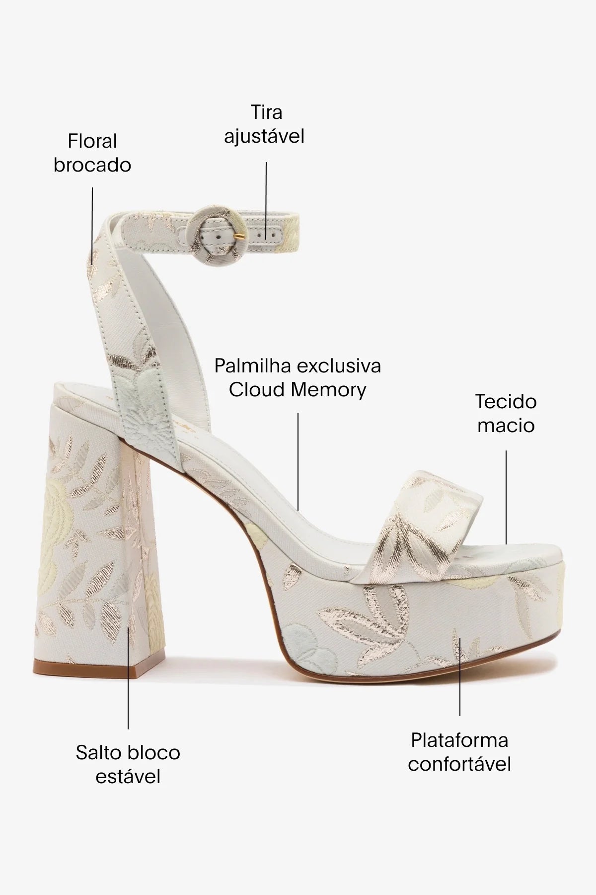 Larroudé x Markarian: Sandália Dolly Brocado Off White