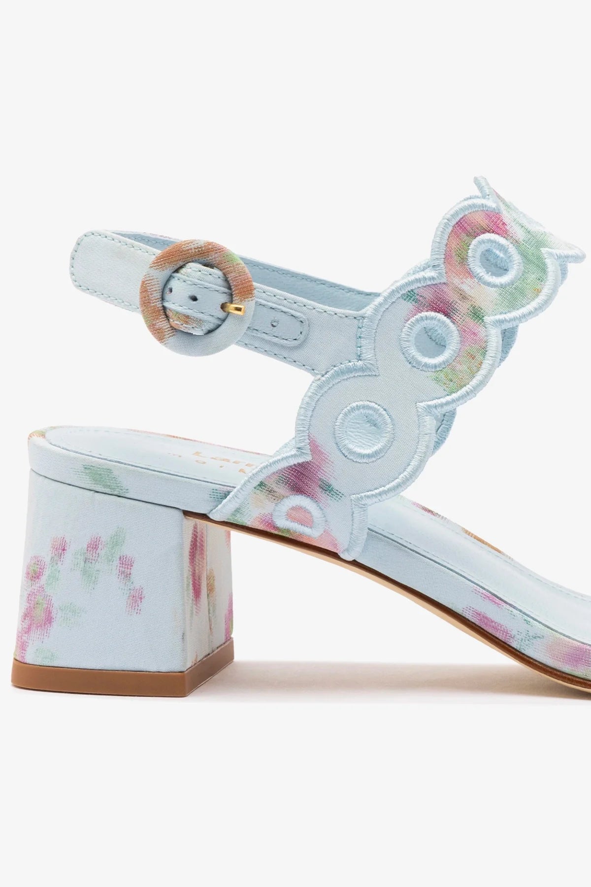 Larroudé x Markarian: Sandália Florence Tecido Azul Floral