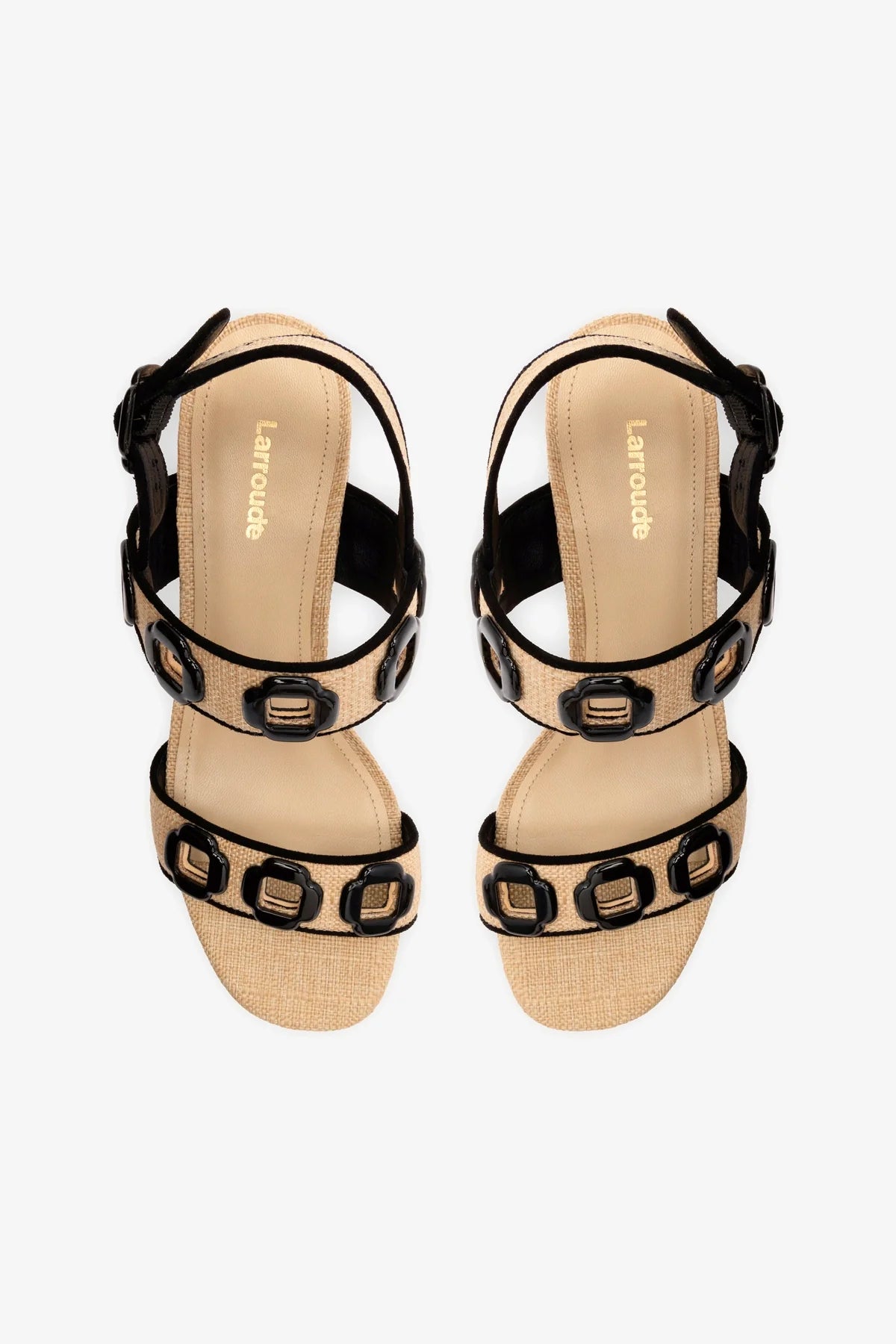 Sandália Anabela Milan Ráfia Bege e Camurça Preto