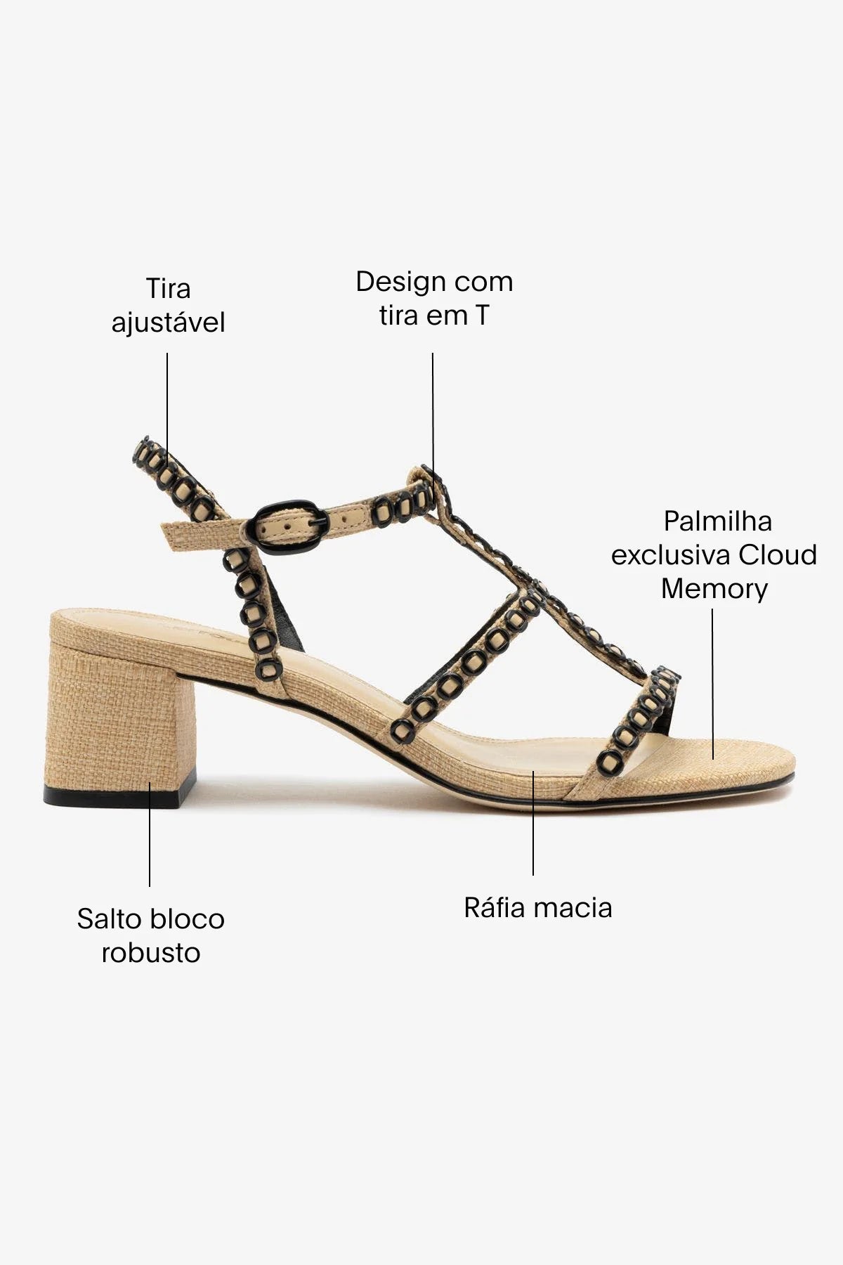 Sandália Salto Bloco Milanina Ráfia Bege