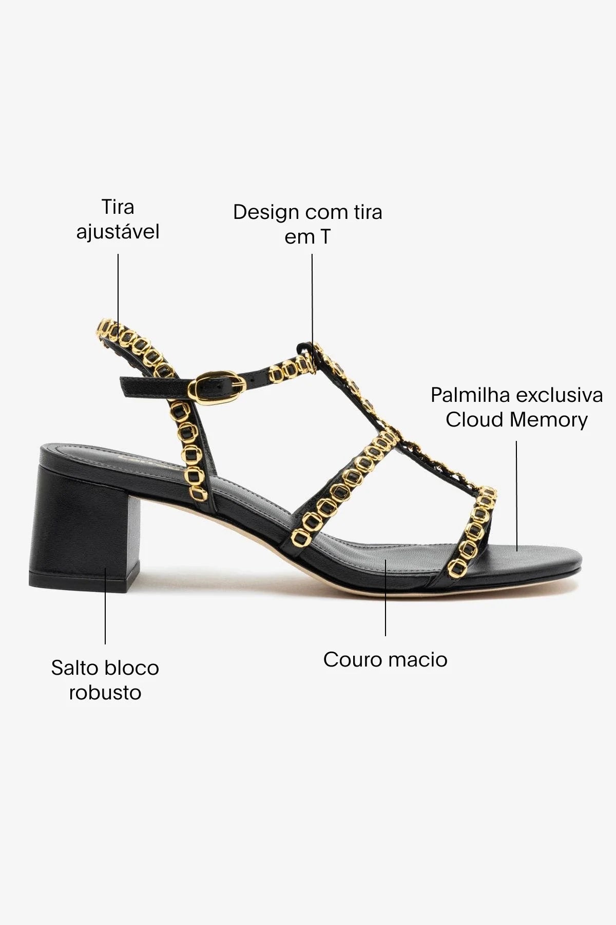 Sandália Salto Bloco Milanina Couro Preto