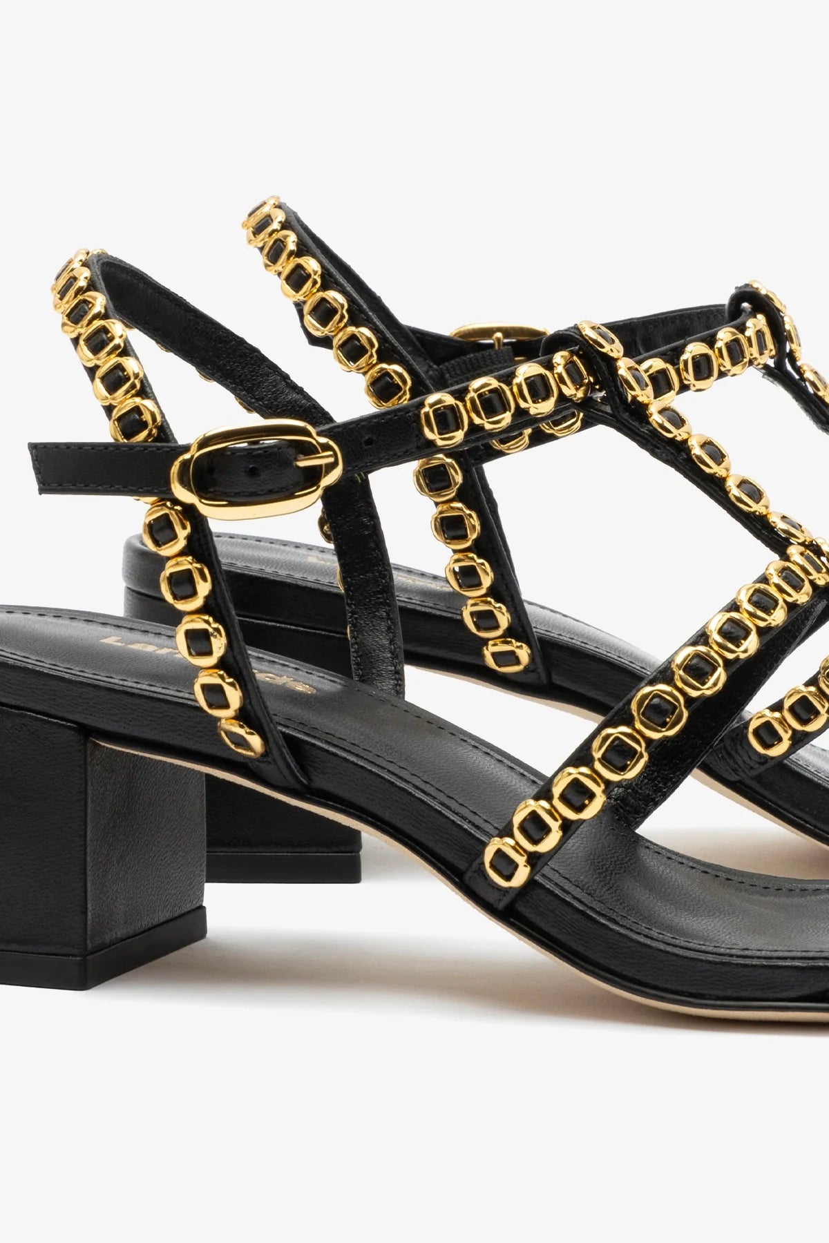 Sandália Salto Bloco Milanina Couro Preto