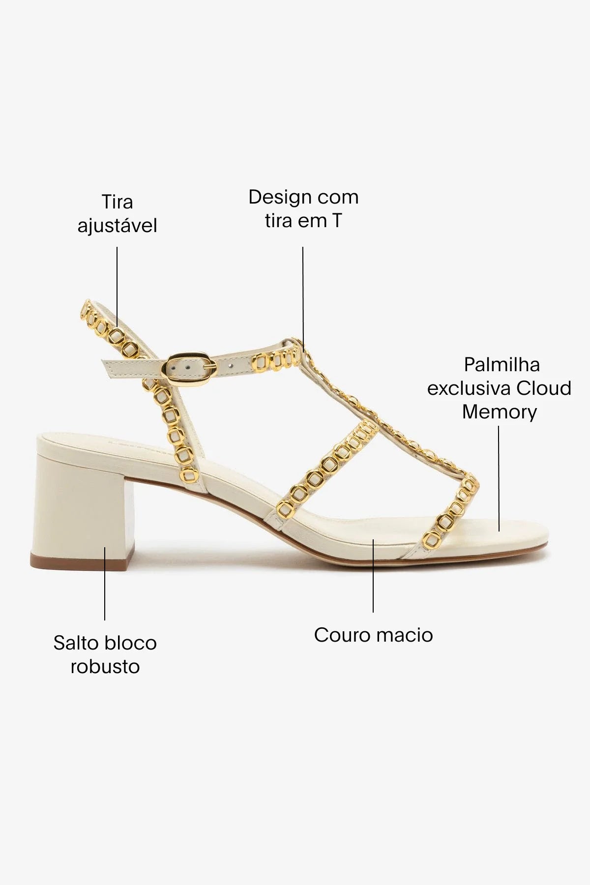 Sandália Salto Bloco Milanina Couro Off White