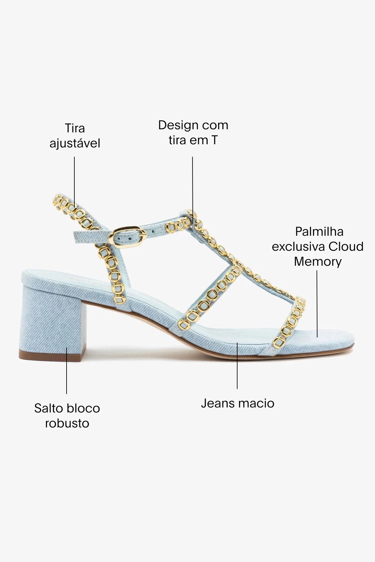 Sandália Salto Bloco Milanina Jeans Azul