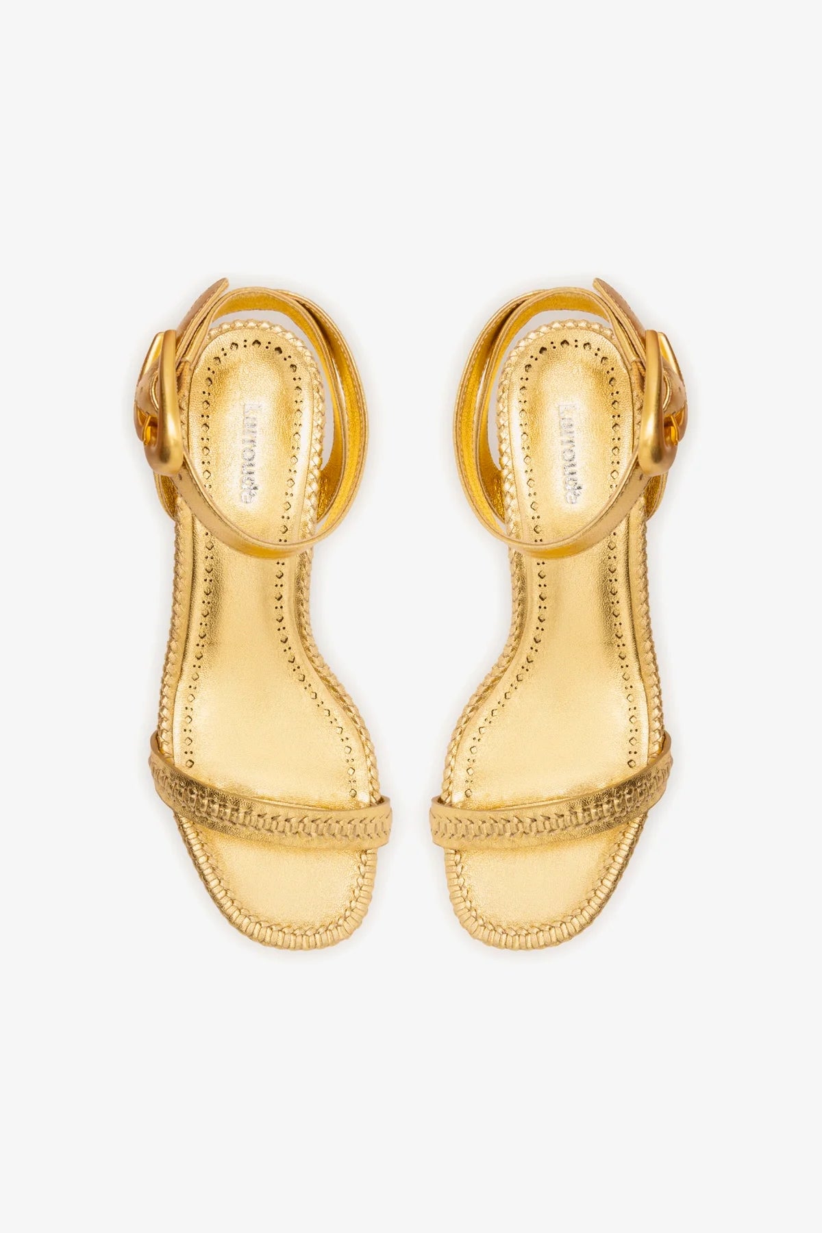 Sandália Salto Bloco Verona Couro Dourado