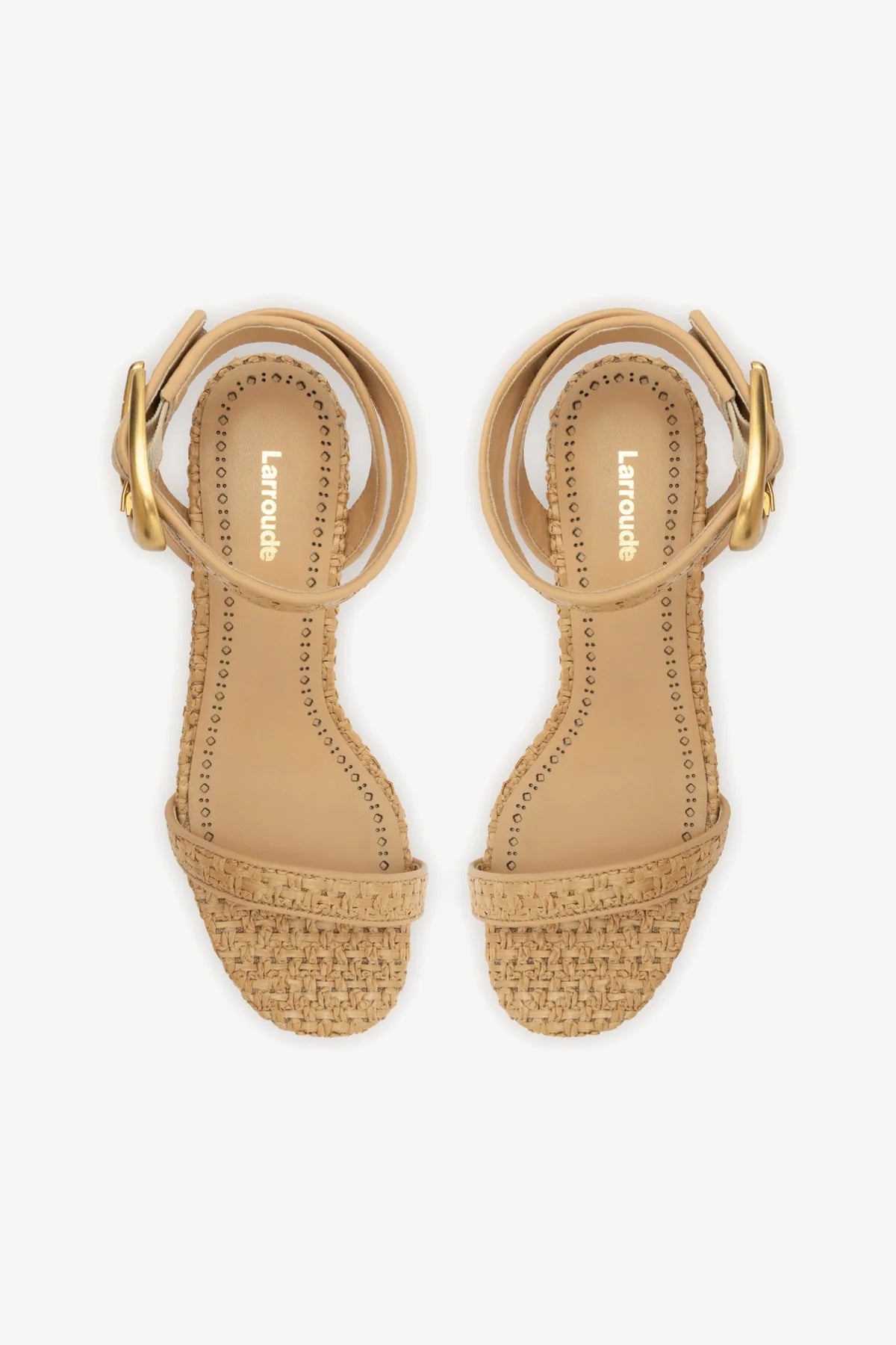 Sandália Salto Bloco Verona Ráfia Natural e Couro Bege