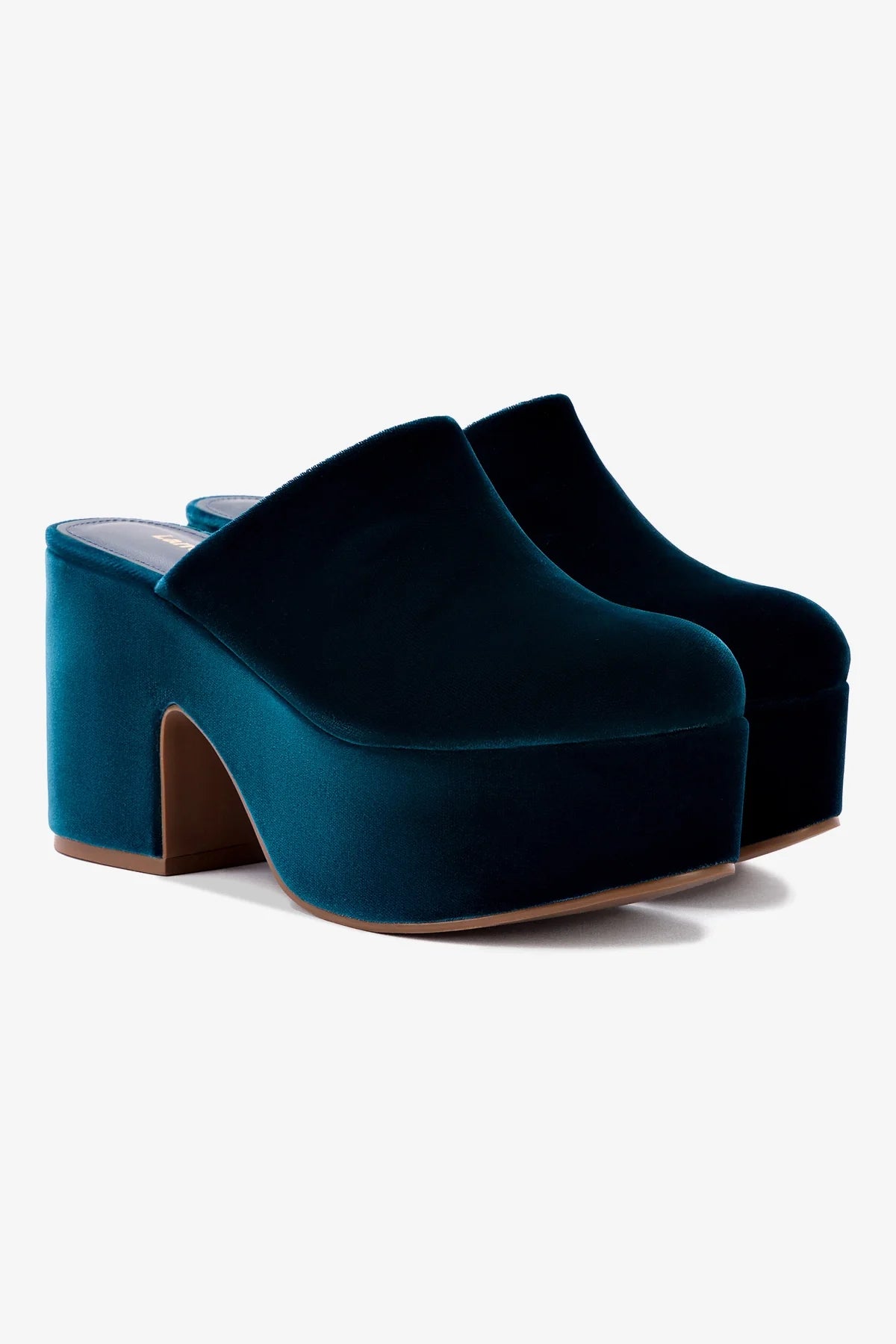 Mule Clog Plataforma Miso Veludo Azul