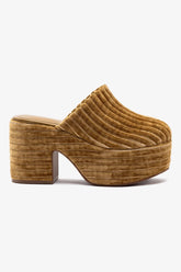 Mule Clog Plataforma Miso Veludo Caramelo