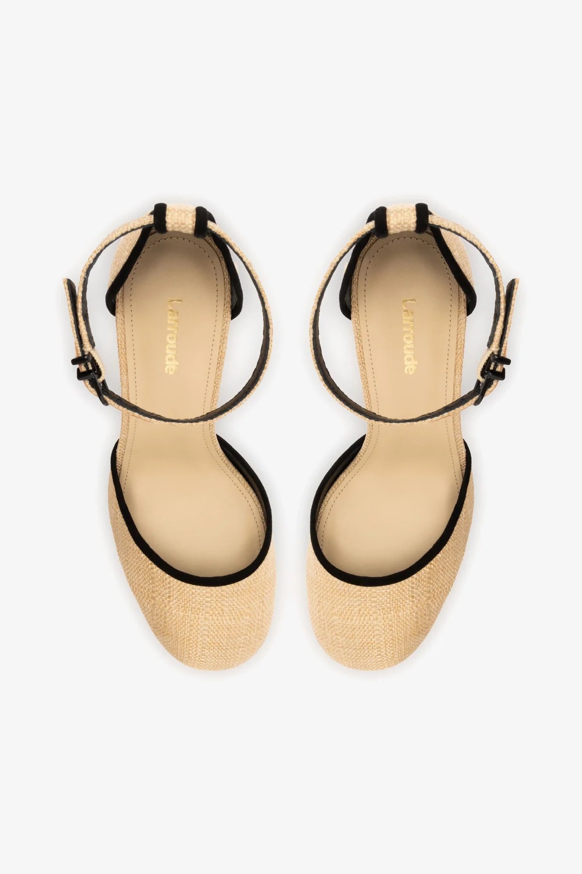 Sandália Plataforma Ari Ráfia Bege e Camurça Preto