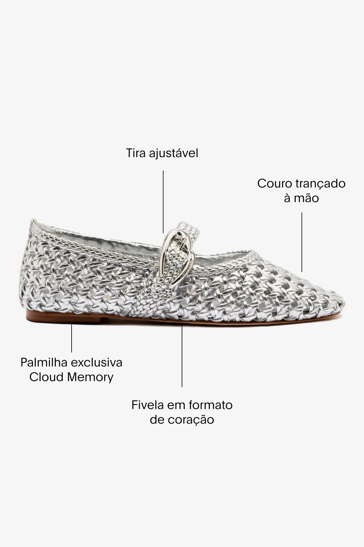 Sapatilha Verona New Macramê Couro Prateado