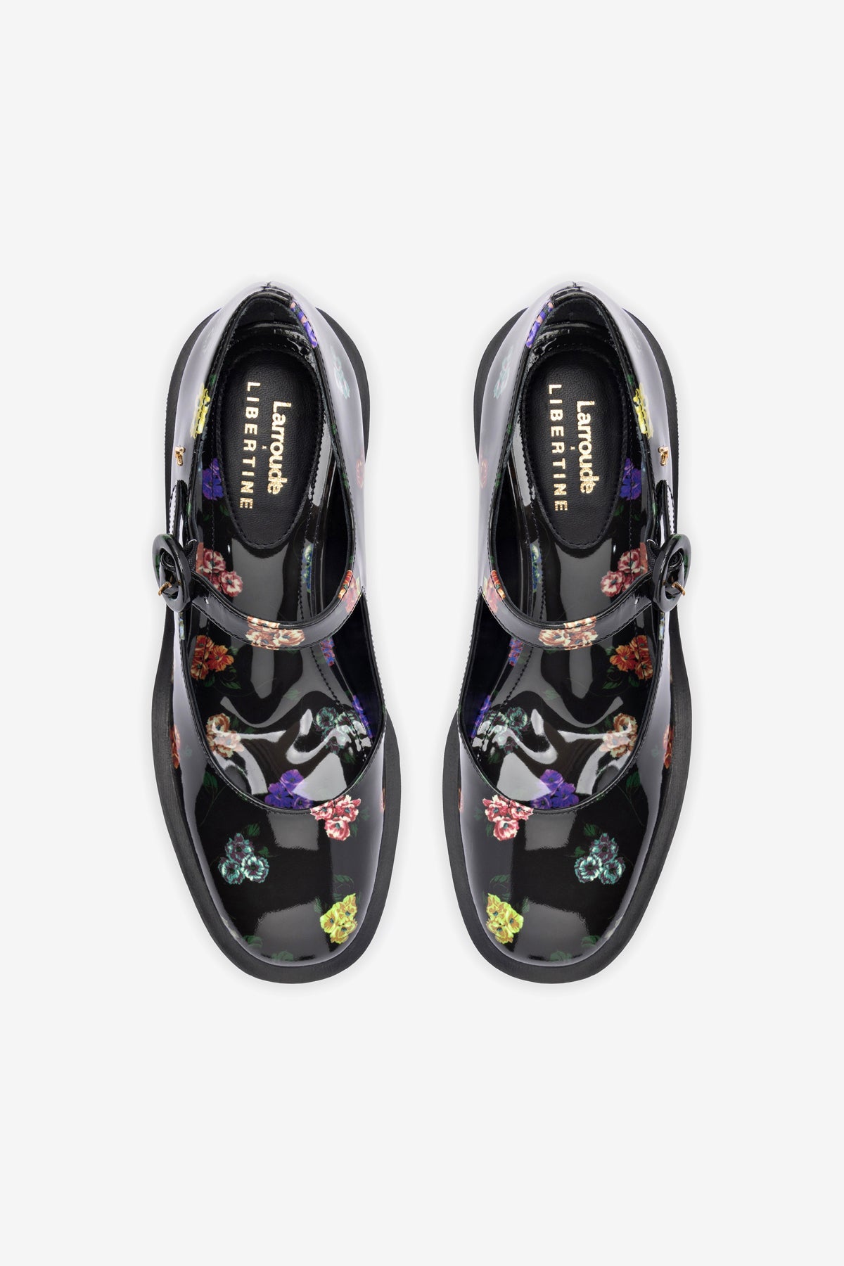 Larroudé x Libertine: Scarpin Plataforma Olivia Couro Verniz Estampado Preto