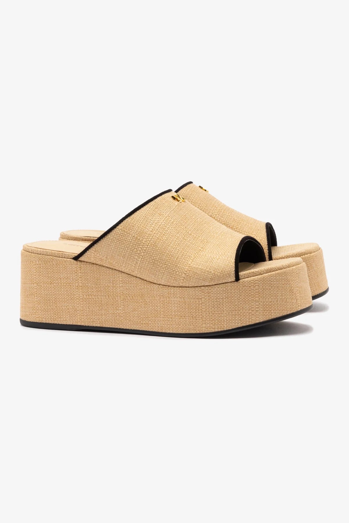 Mule Charli Ráfia Bege e Camurça Preto