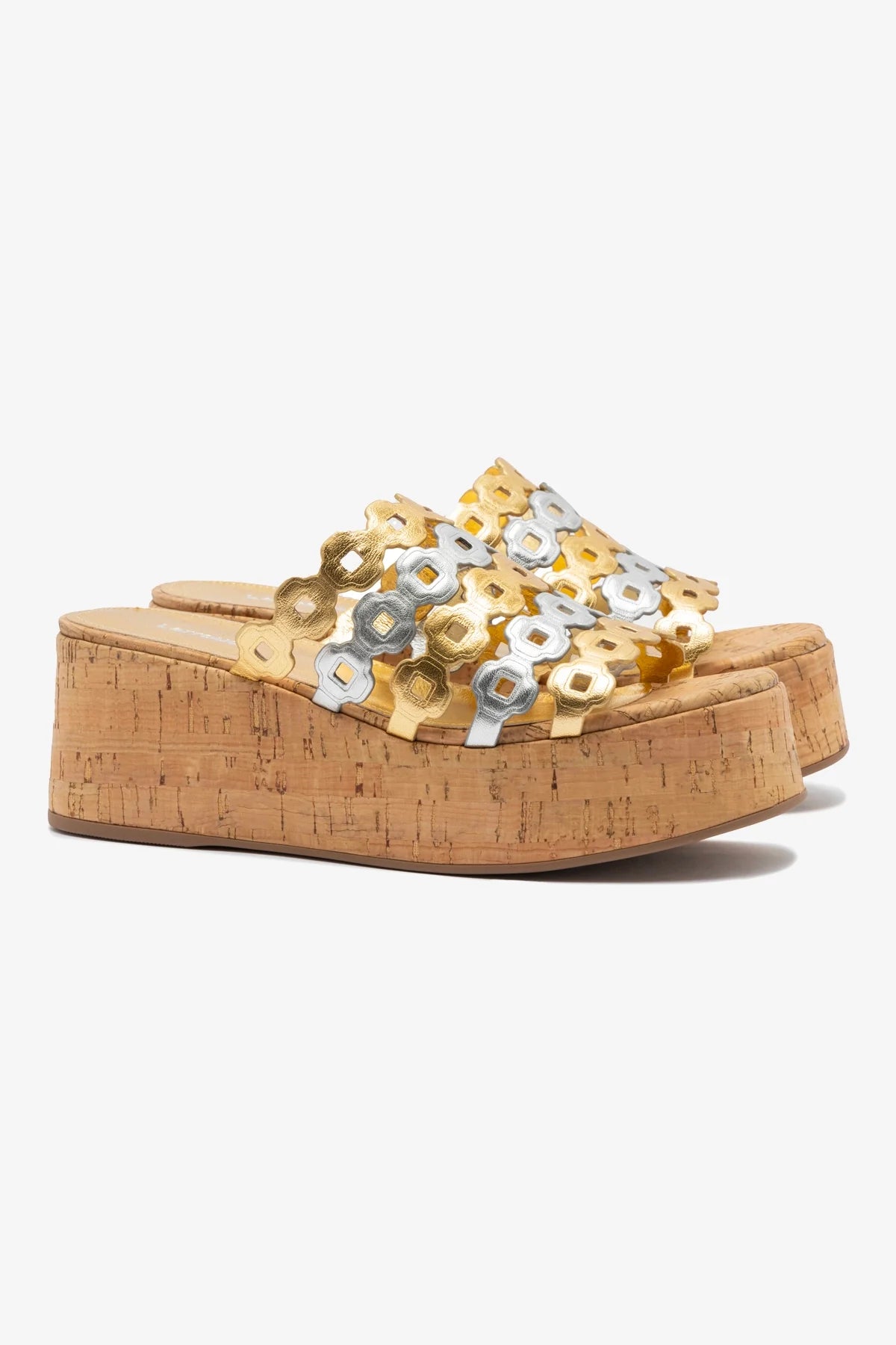 Mule Charli Couro Dourado e Prateado